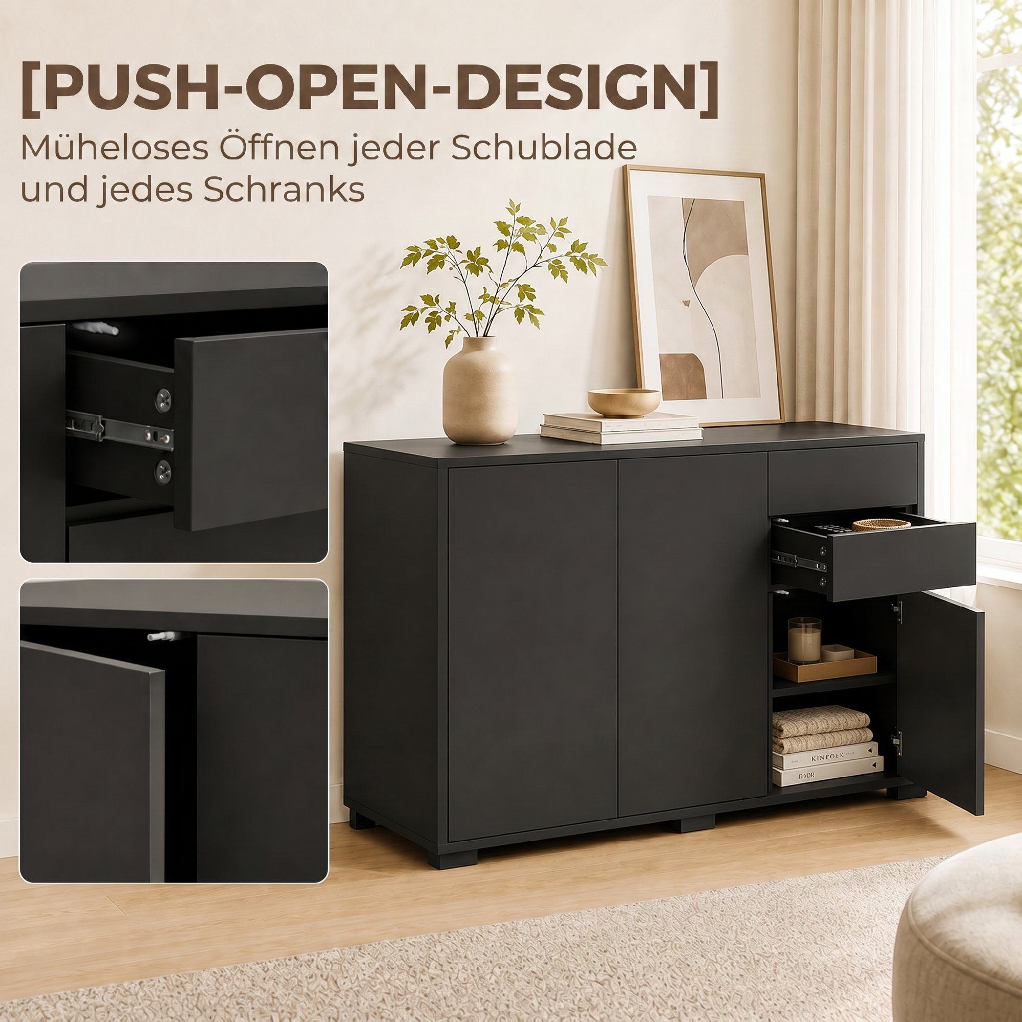 HOMCOM Sideboard 2 Schubladenschrank (Aufbewahrungsschrank, 1 St., Sideboard), Schwarz 117 x 36 x 74 cm – Bild 5 von 5