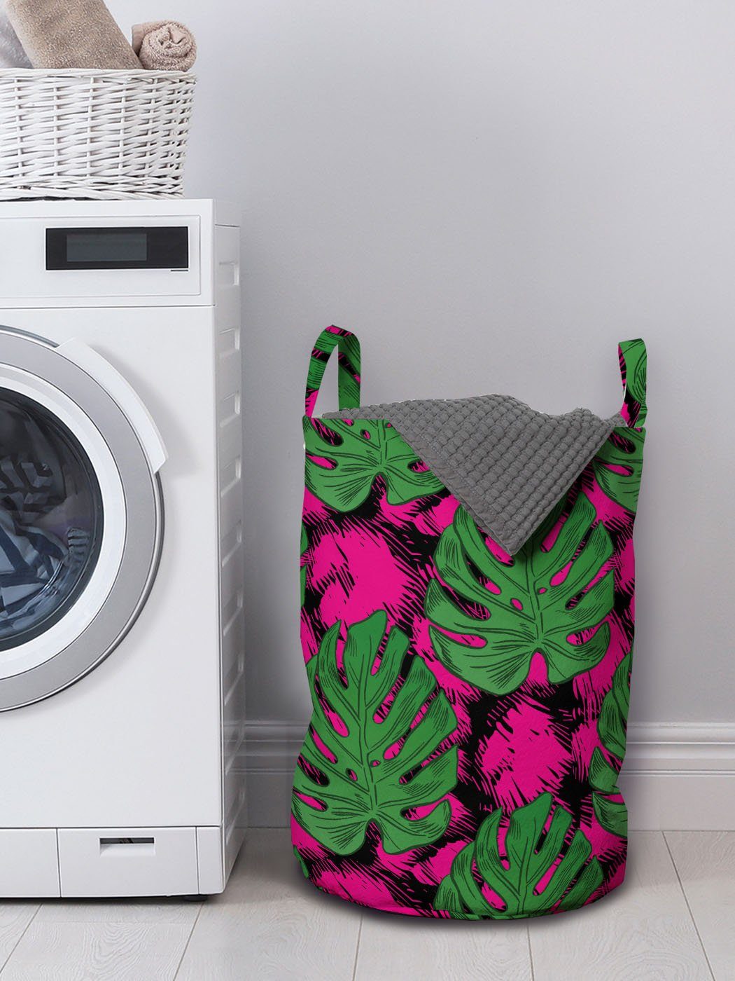 Griffen Wäschesäckchen mit Groß Waschsalons, für und Wäschekorb Abakuhaus detaillierte Blätter Tropisch Kordelzugverschluss