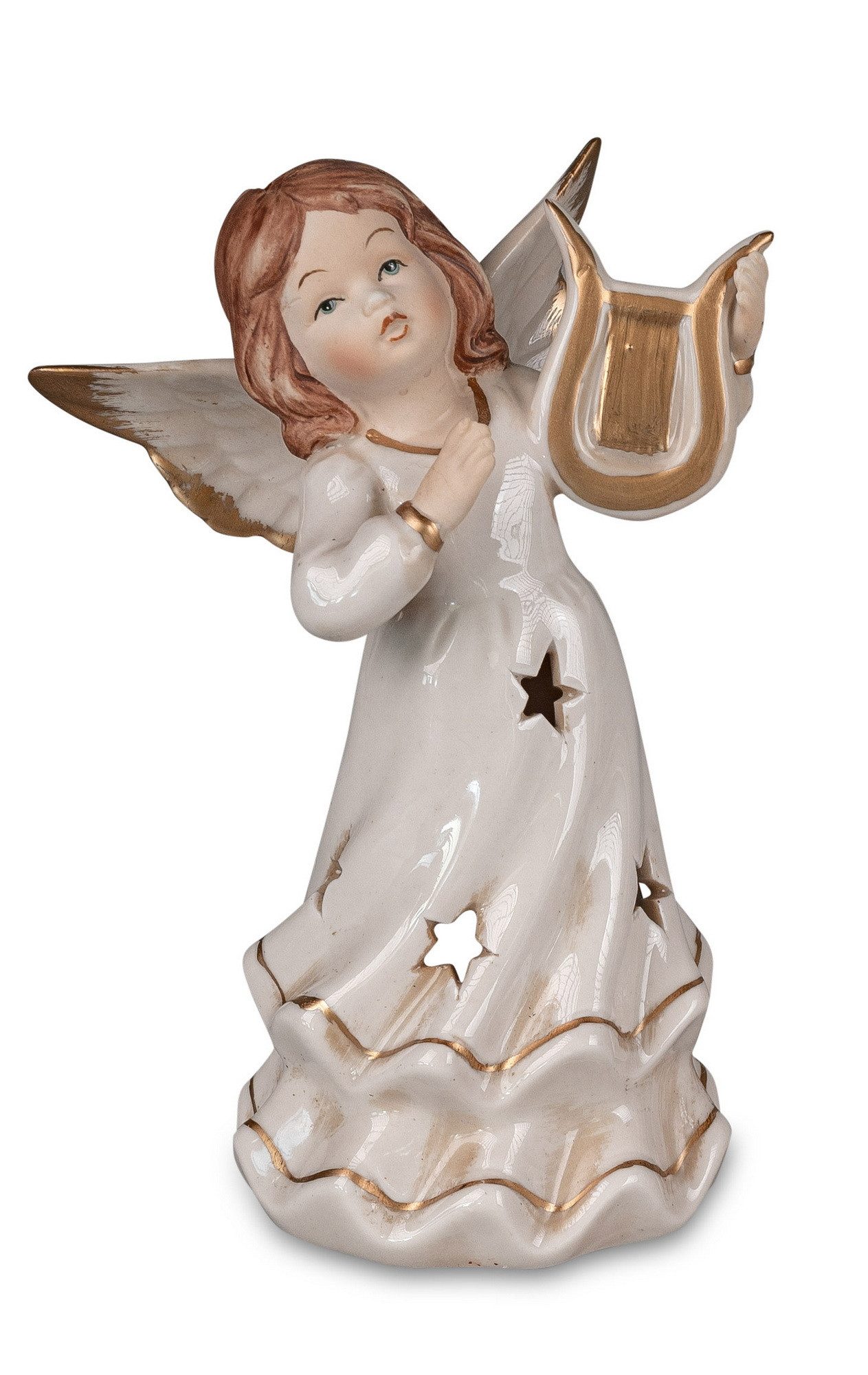 Kaufhaus le petit Windlicht Deko Engel Schutzengel Teelichthalter Kerzenhalter Skulptur Figur, Engelfigur Dekofigur Dekoskulptur Dekoobjekt aus Keramik