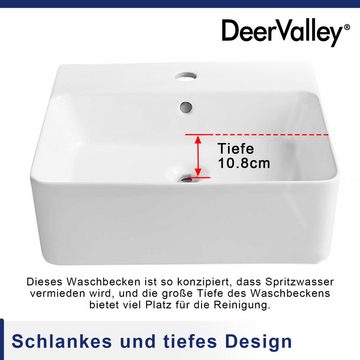 DeerValley Waschbecken Weißes rechteckiges Keramik-Aufsatzwaschbecken mit Überlauf, Schlankes, europäisch inspiriertes und modernes Design