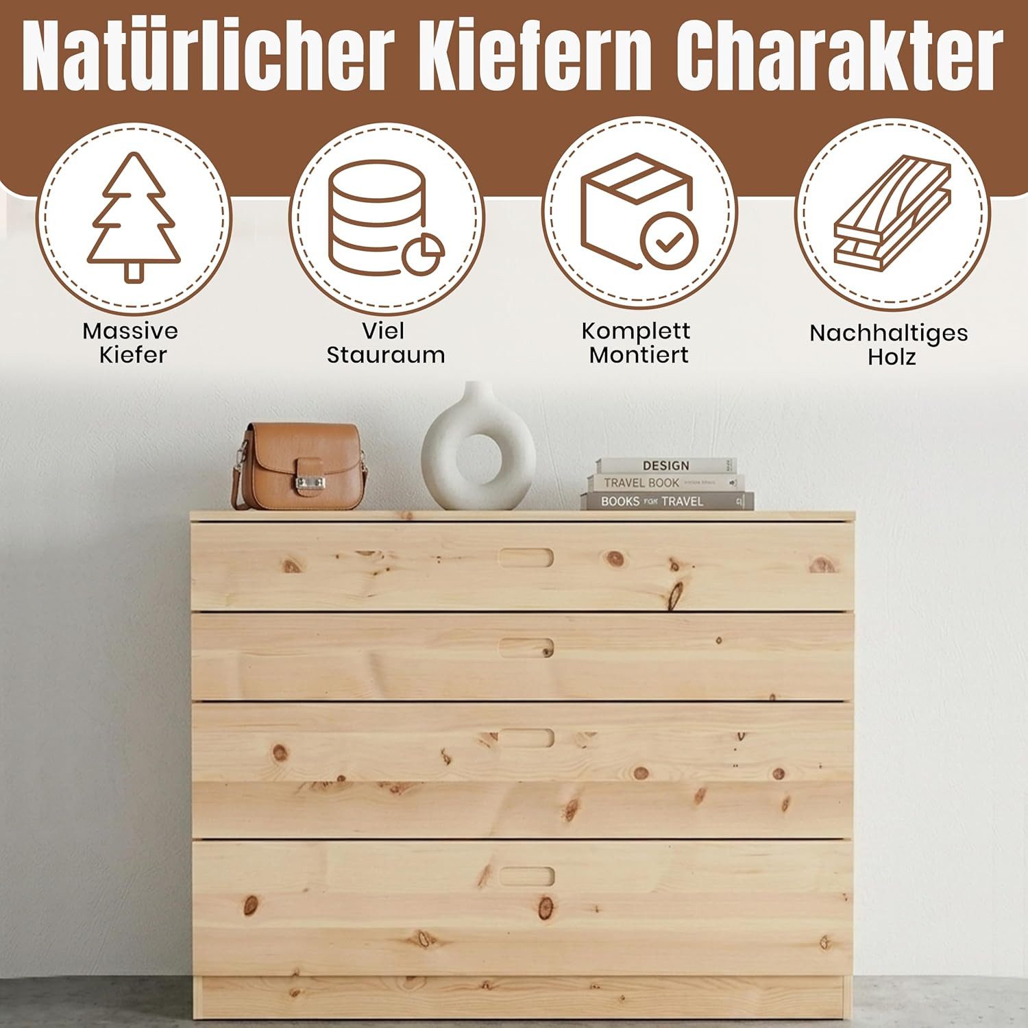 geborgenschlafen Schubkastenkommode Zirbe Massivholzkommode, Zirbenkommode – Holzkommode, Schubladen mit Soft-Close & Griffmulden, Handgefertigt in Deutschland