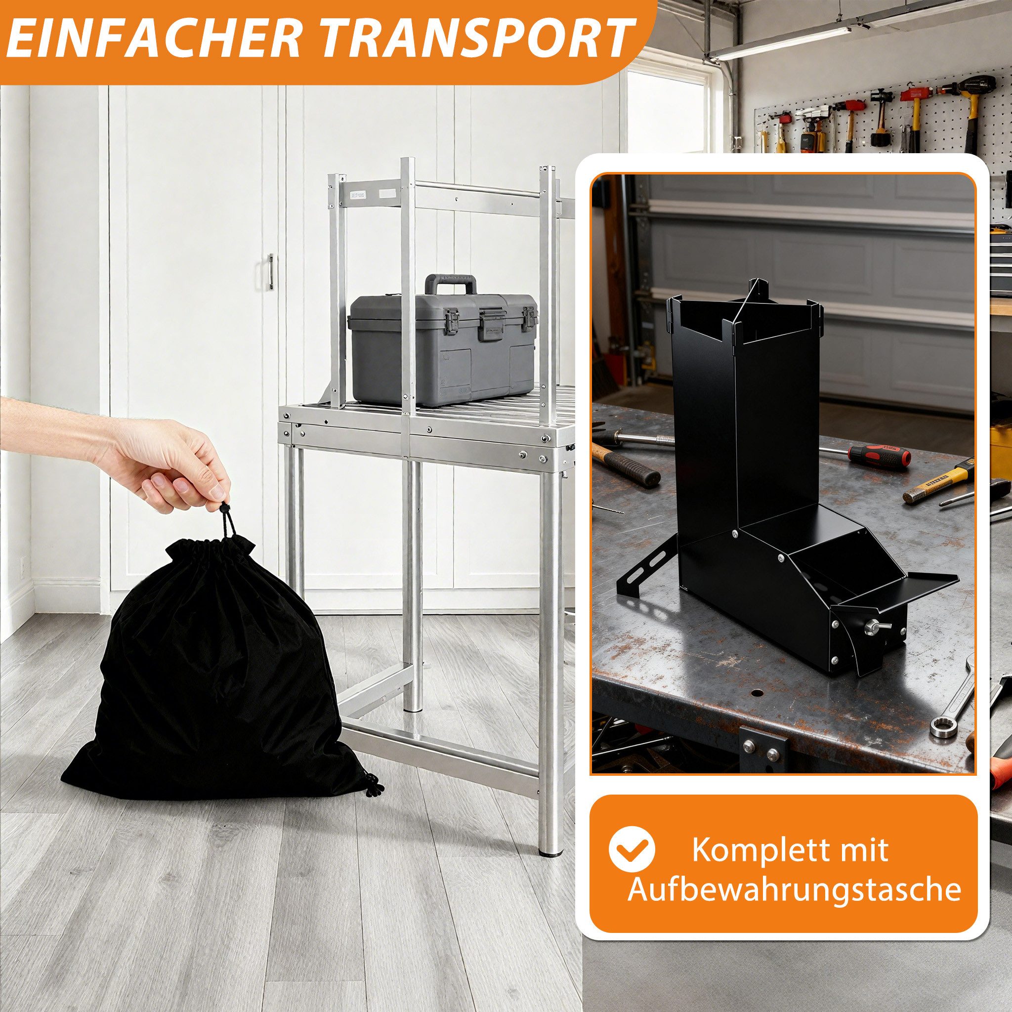 FIVMEN Feuerschale Camping Raketenofen für Dutch Oven Edelstahl Campingkocher, Rocket Stove Tragetasche Holzofen Mit Tasche Survival Stove