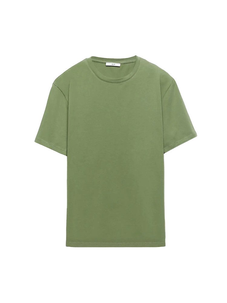 KİP T-Shirt Grünes Unifarbenes Rundhals T-Shirt Baumwolle