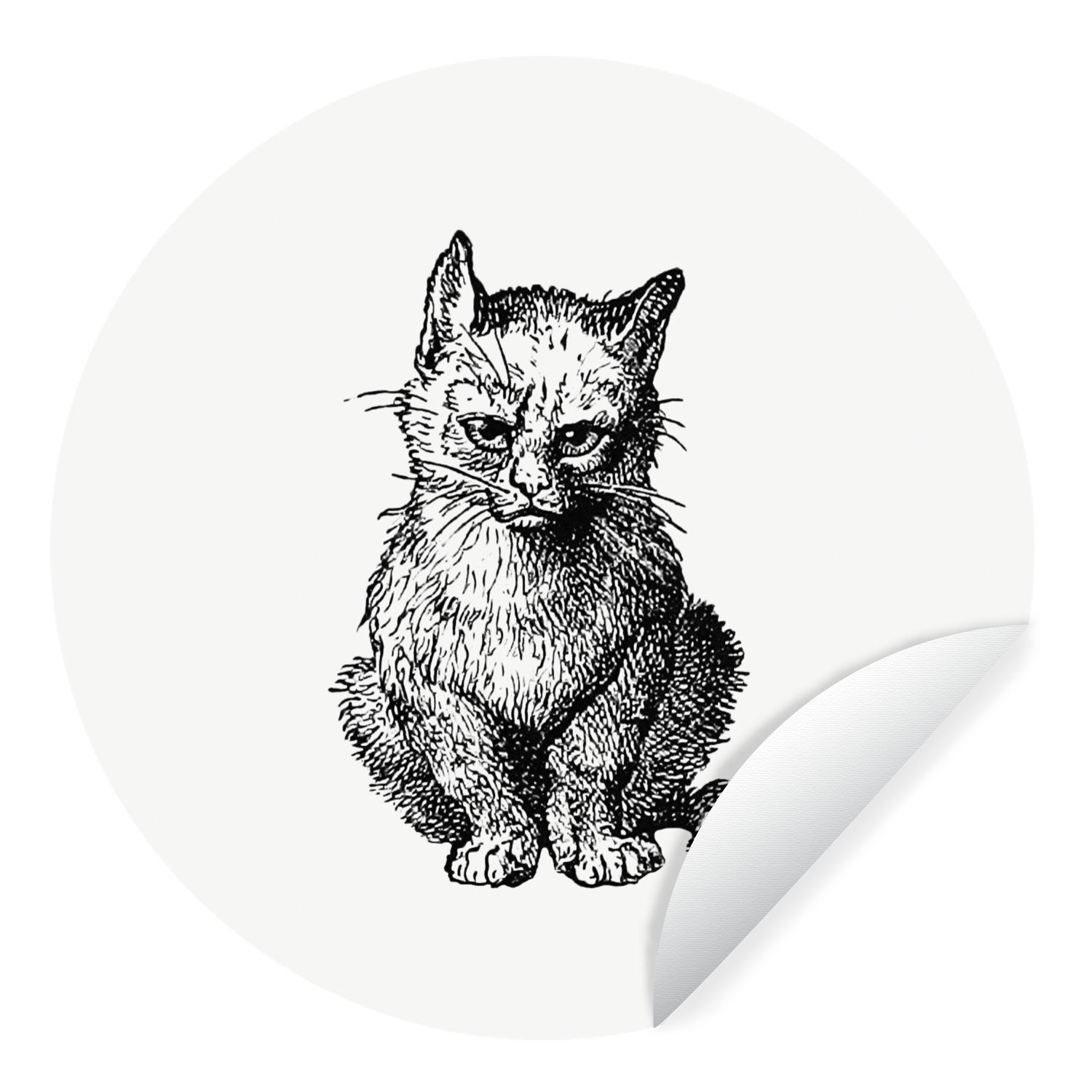 MuchoWow Wandsticker Retro - Katze - Tiere (1 St), Tapetenkreis für Kinderzimmer, Tapetenaufkleber, Rund, Wohnzimmer