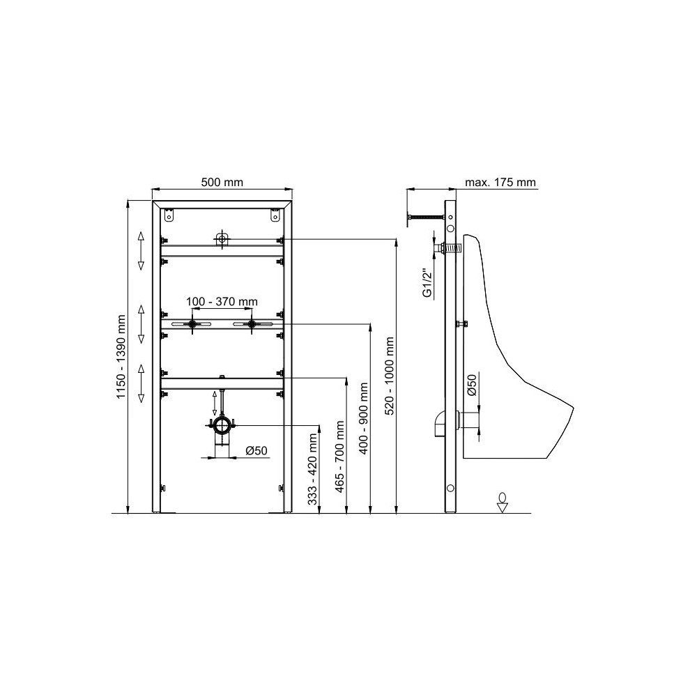 Belvit Vorwandelement WC BV-VR5001, einzel, 1 St., Belvit Trockenbau Vorwandelement, Montageelement für Urinal