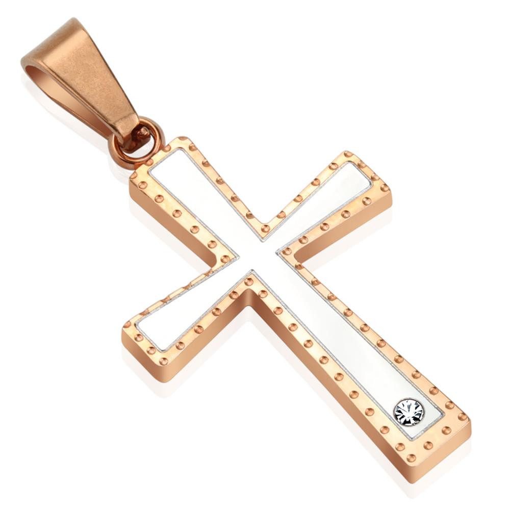 BUNGSA Anhänger Set Anhänger Kreuz mit Zirkonia Rosegold aus Edelstahl Unisex (1 Paar (2 Stück), 1-tlg), Pendant Halsketten
