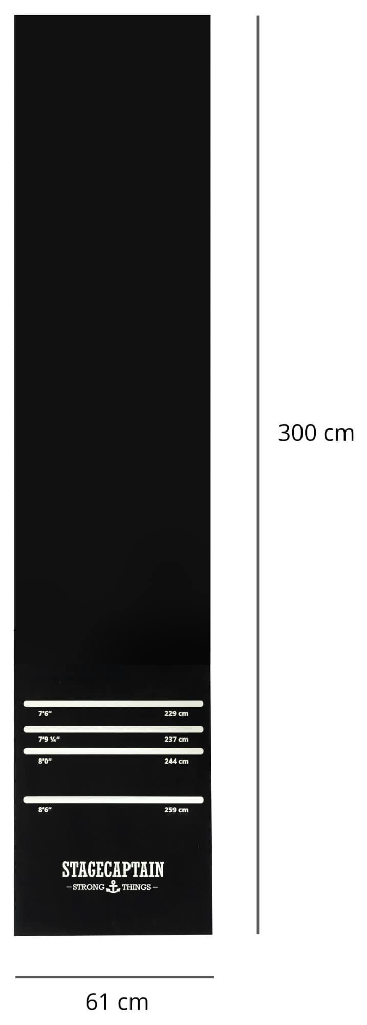 Stagecaptain Dartmatte DM-300 Dart-Bodenschutzmatte mit Oche (Dartteppich, 1-St., mit Abstandsmarkierungen), aufgedruckten Abwurflinien, Rutschfest, Länge: 3m