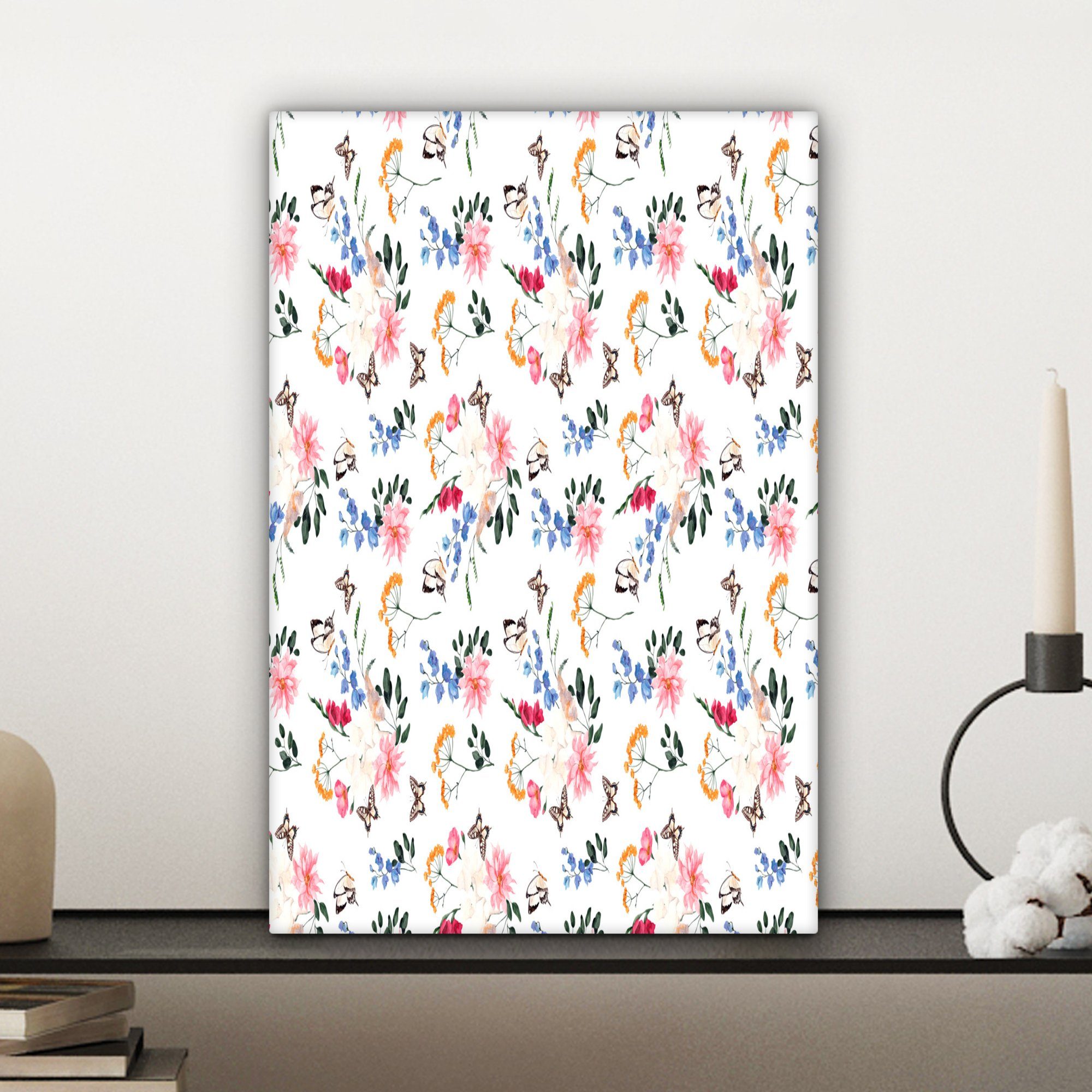 Leinwandbild cm 20x30 inkl. bespannt Pastell, Gemälde, St), (1 fertig OneMillionCanvasses® Blumen - - Muster Zackenaufhänger, Leinwandbild