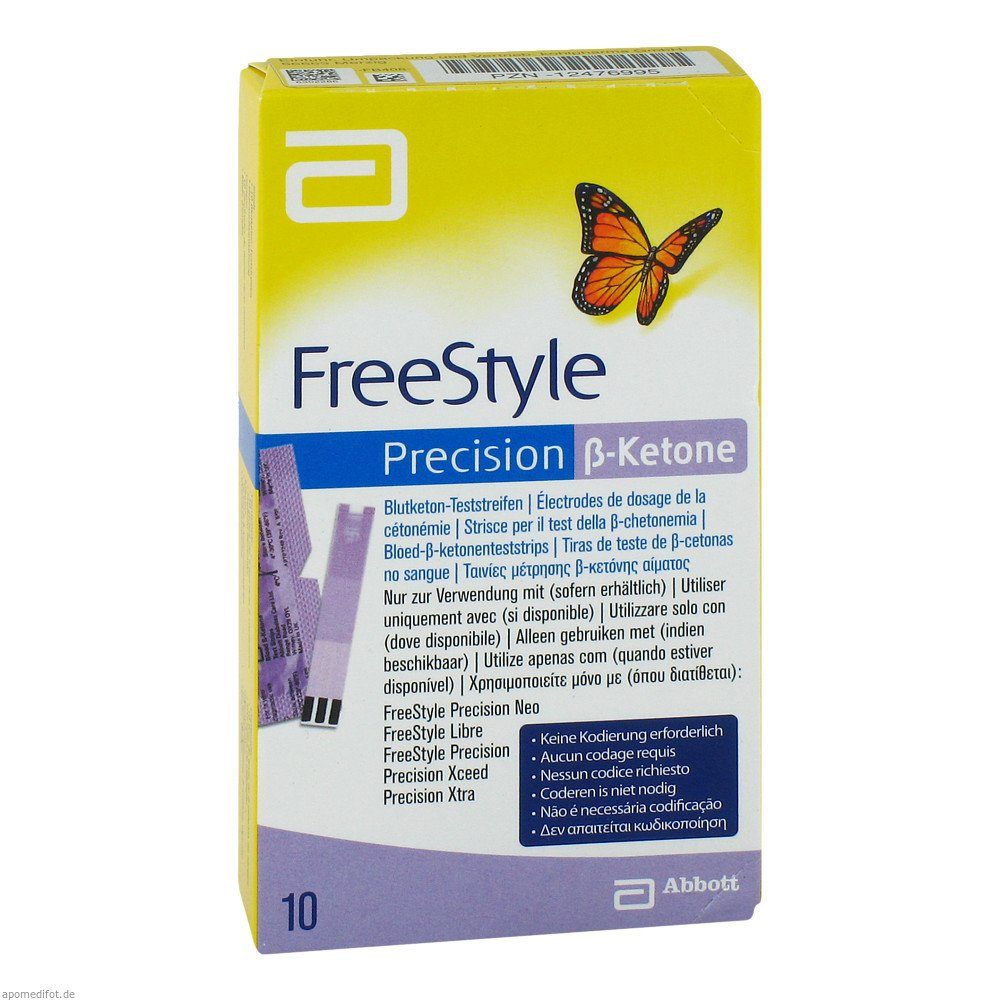 Keton-Teststreifen Freestyle Precision ß-Ketone Blutketon Teststreifen, Spar-Set 10-St., Schnelle Ergebnisse, Steril verpackt, Blutketonwerte messen