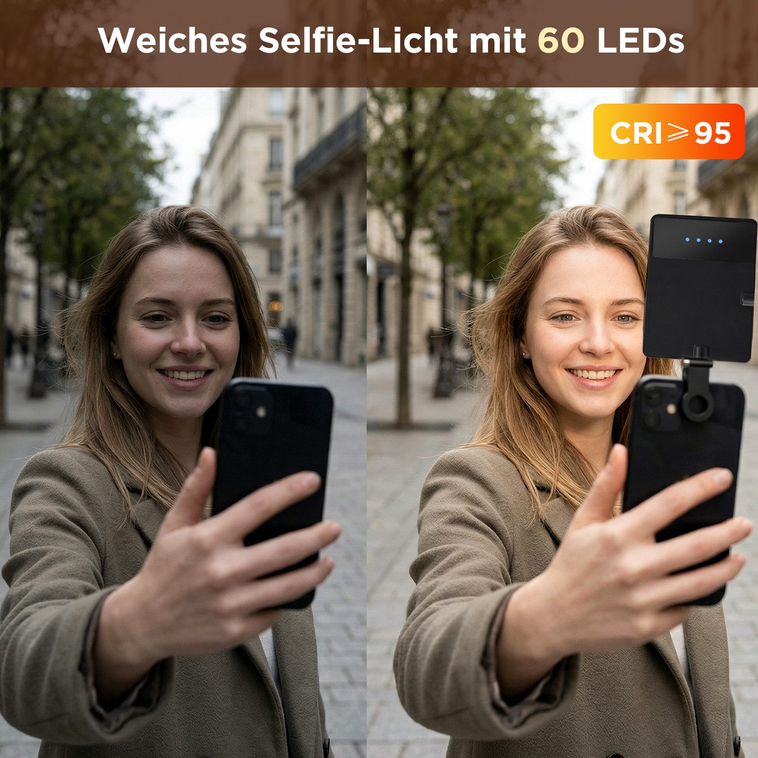 ANYSUN Videoleuchte Selfie Licht Selfielicht 2000mAh Handylicht, 3 Lichtmodi Blitzgerät, (wiederaufladbares Akku, Dimmbar Kaltweiß, Warmweiß, Kaltw+Warmweiß)