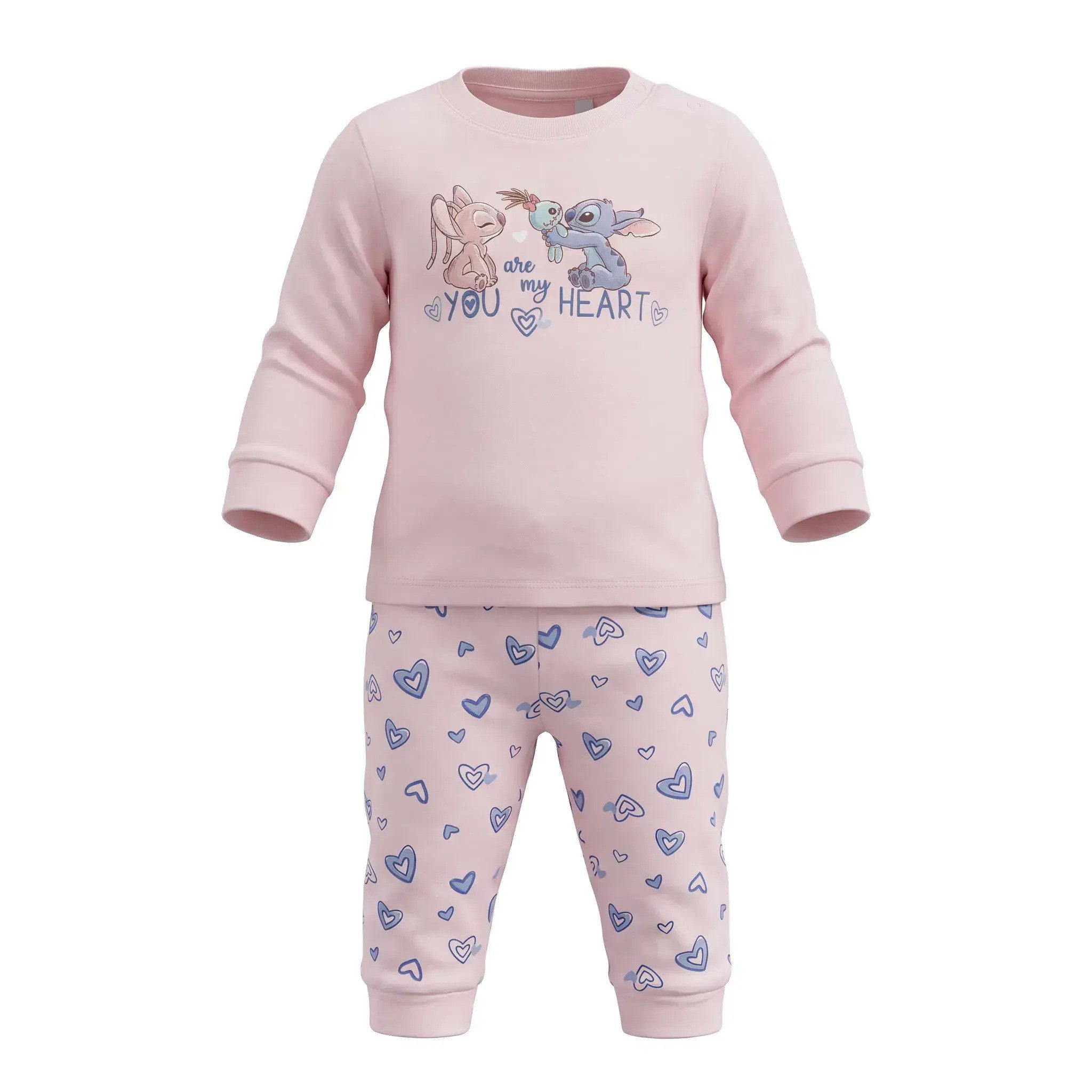 Disney Schlafanzug Disney Stitch Angel Baby langarm Pyjama Schlafanzug Shirt Hose 100% Baumwolle Gr. 74 bis 98