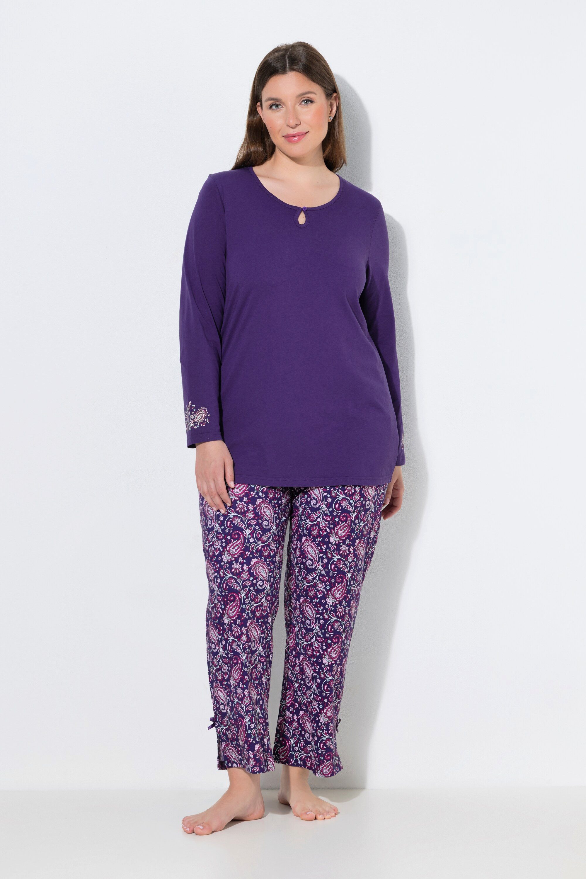 Ulla Popken Pyjama Pyjama Paisleymuster Rundhals Langarm