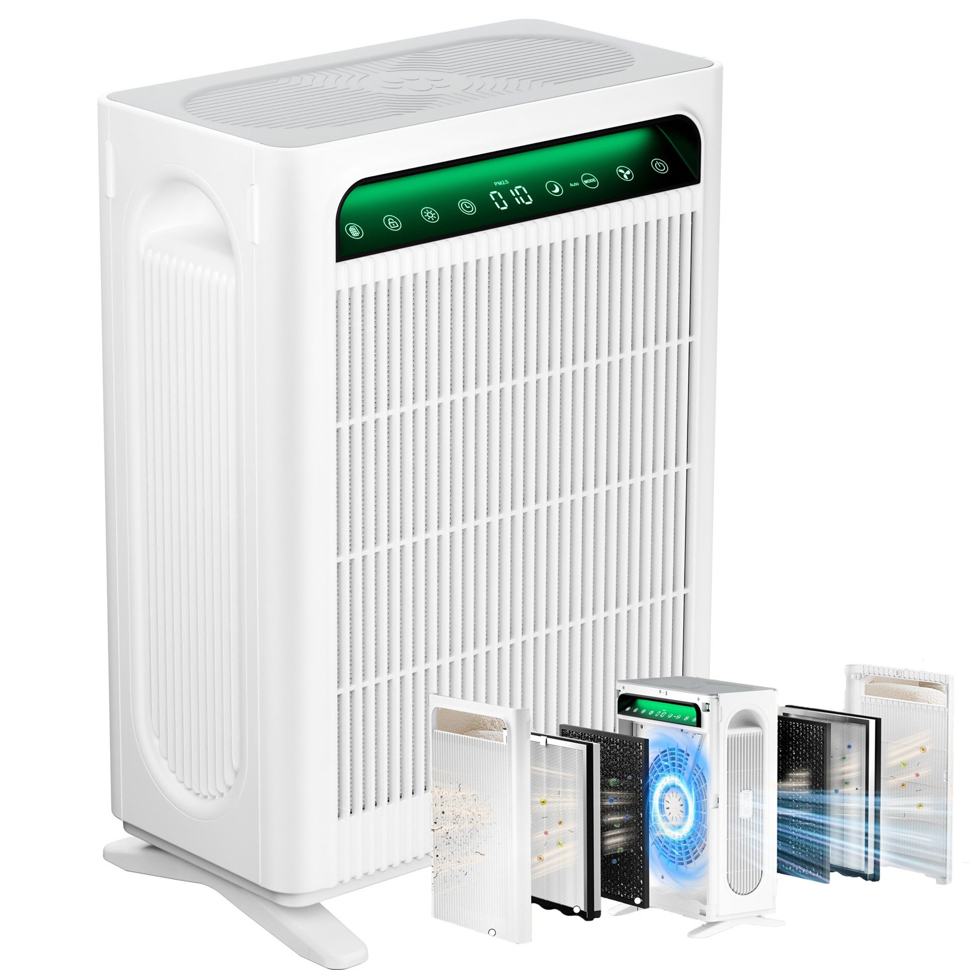 KNKA PRO Luftreiniger für Allergiker APH4000 Air Purifier HEPA Aktivkohle CADR 400m³/h, für 120 m² Räume, HEPA-Filter für Allergiker& Haustiere, AQI-Anzeige