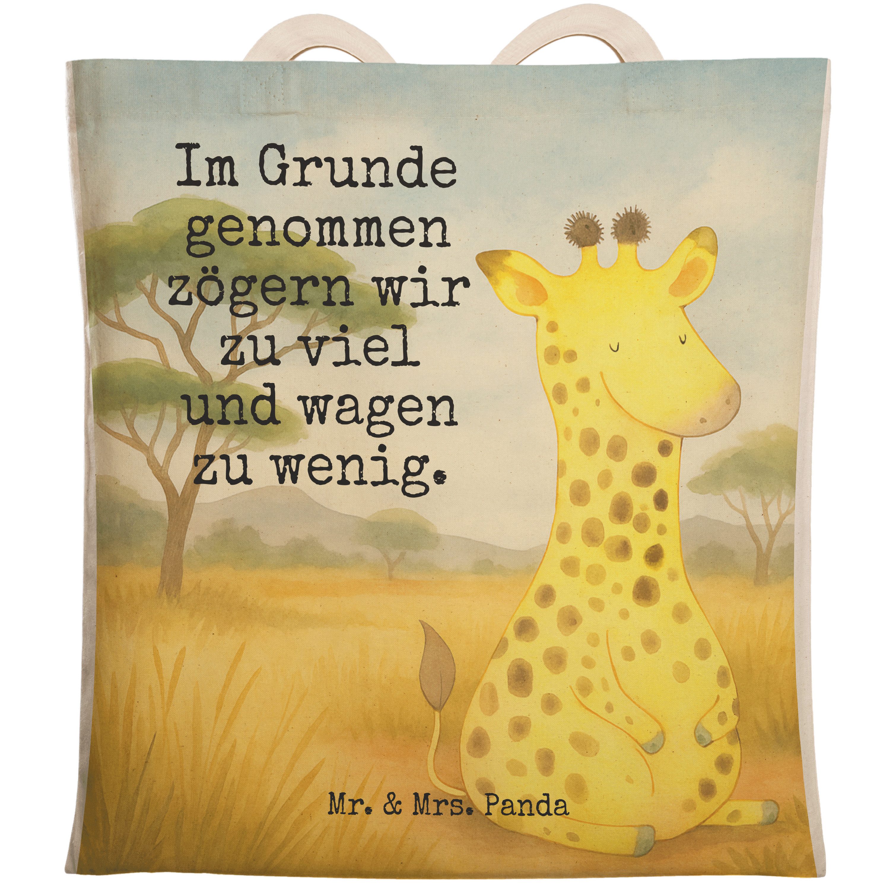 Tragetasche Giraffe Zufrieden Design, shopping bag, Weiß, Stoffbeutel, Tasche, Gl