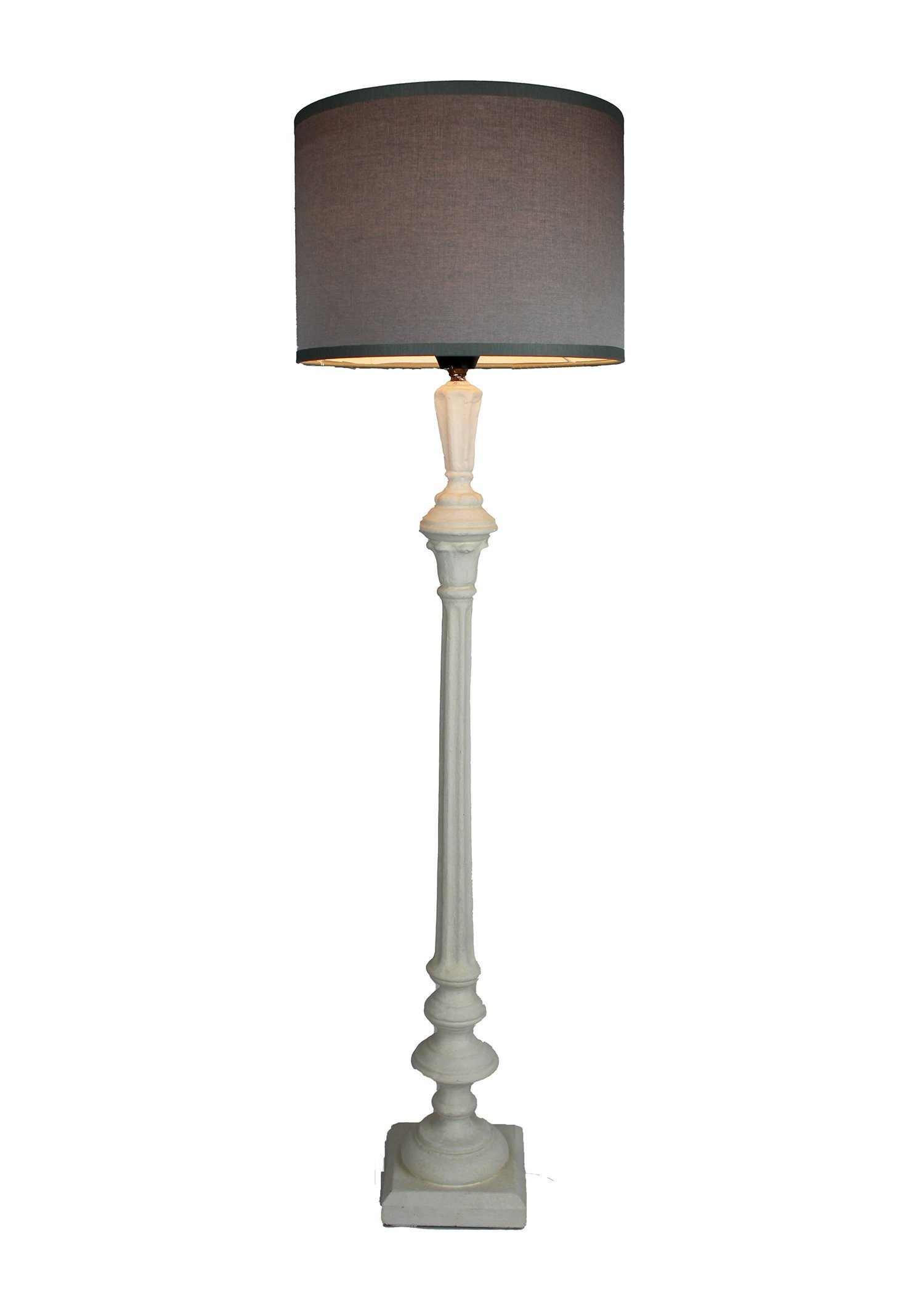 Signature Home weiß Holz ohne in Italien warmweiß, schmal Tischlampe grau handgefertigt lackiert Lampenschirm, mit Tischleuchte Leuchtmittel, Collection gedrechselt 