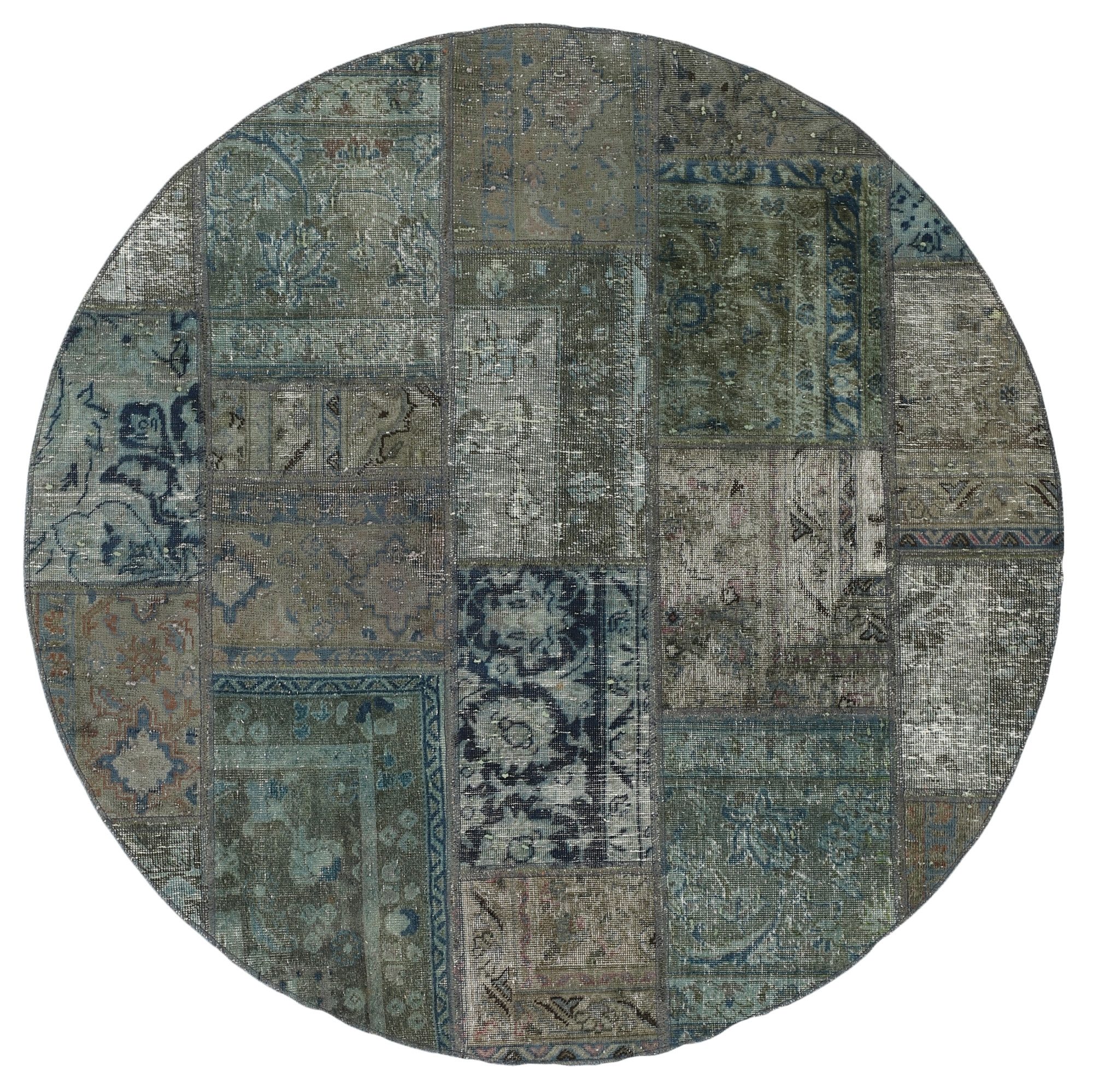 Wohnando Teppich MY-RUG Vintage Patch Work Floral & Ornamentiert 150x150cm, Rund, Höhe: 10 mm, Handgeknüpfter Teppich,Handgesponnene Wolle, mit Naturfarben gegärbt