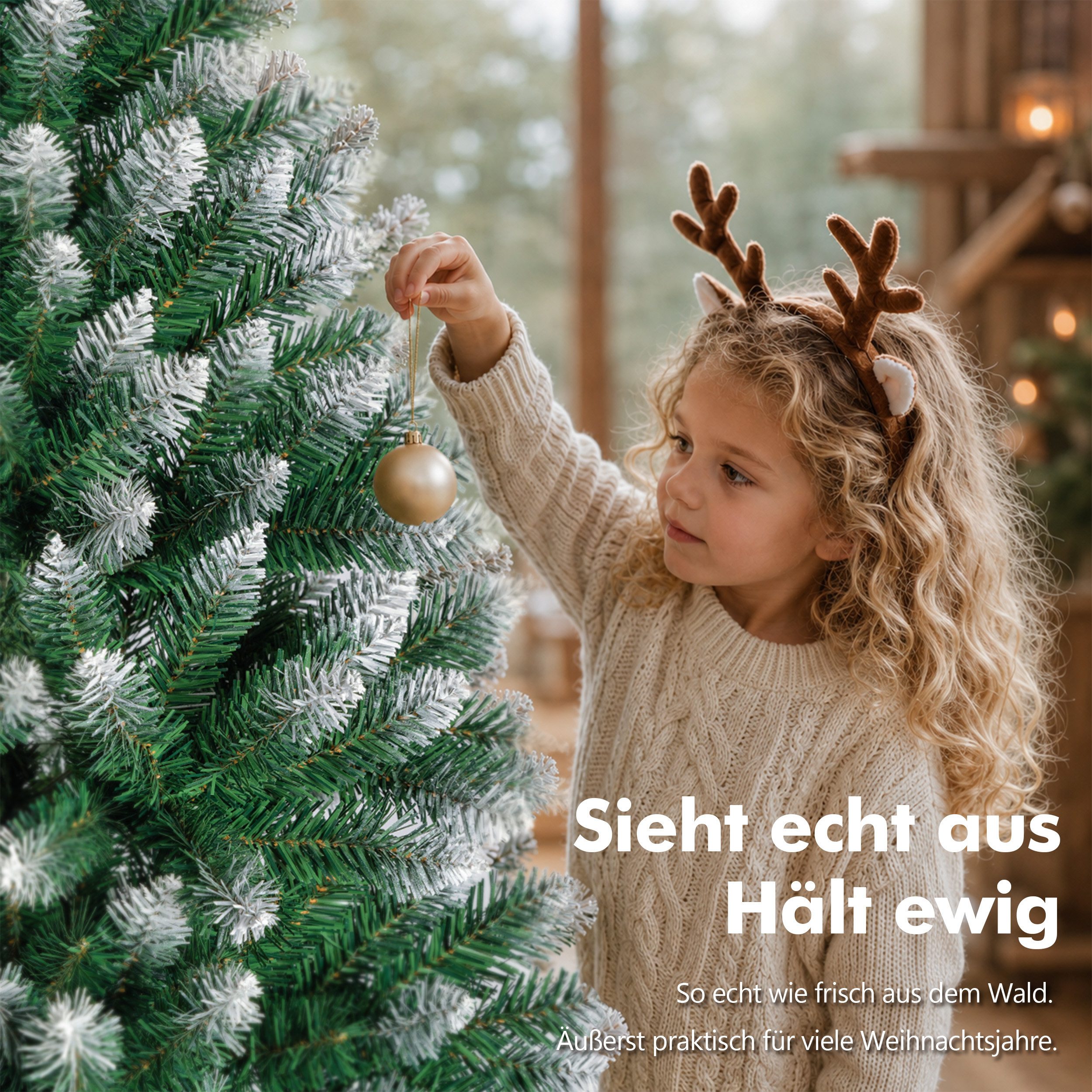 Vankel Künstlicher Weihnachtsbaum grüner Tannenbaum mit weißen Spitzen, Schnee-Optik und Metallständer, Grüner Tannenbaum mit dezenten Schneeakzenten und einem  – Bild 5 von 5