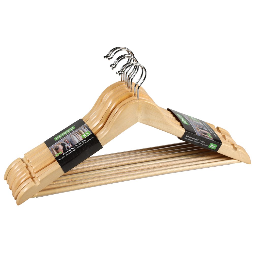 KESPER® Kleiderbügel Formkleiderbügel, 8er Pack, FSC® zertifiziert, (Set, 8-tlg), mit Rockkerben und Hosensteg