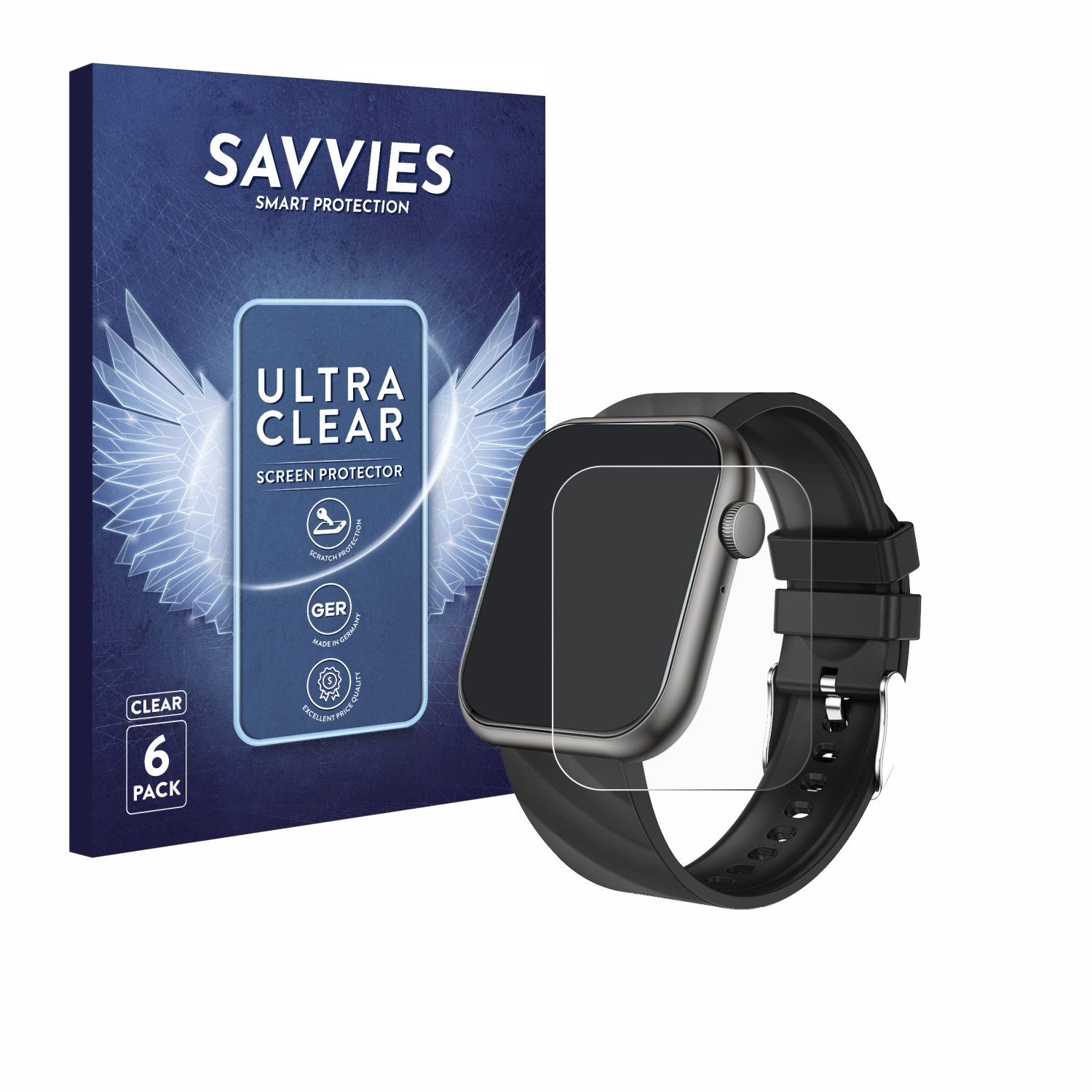 Savvies Displayschutzfolie Schutzfolie für walkbee Smartwatch 1.96", 6 Stück, Displayschutz Schutz Folie Klar Transparent