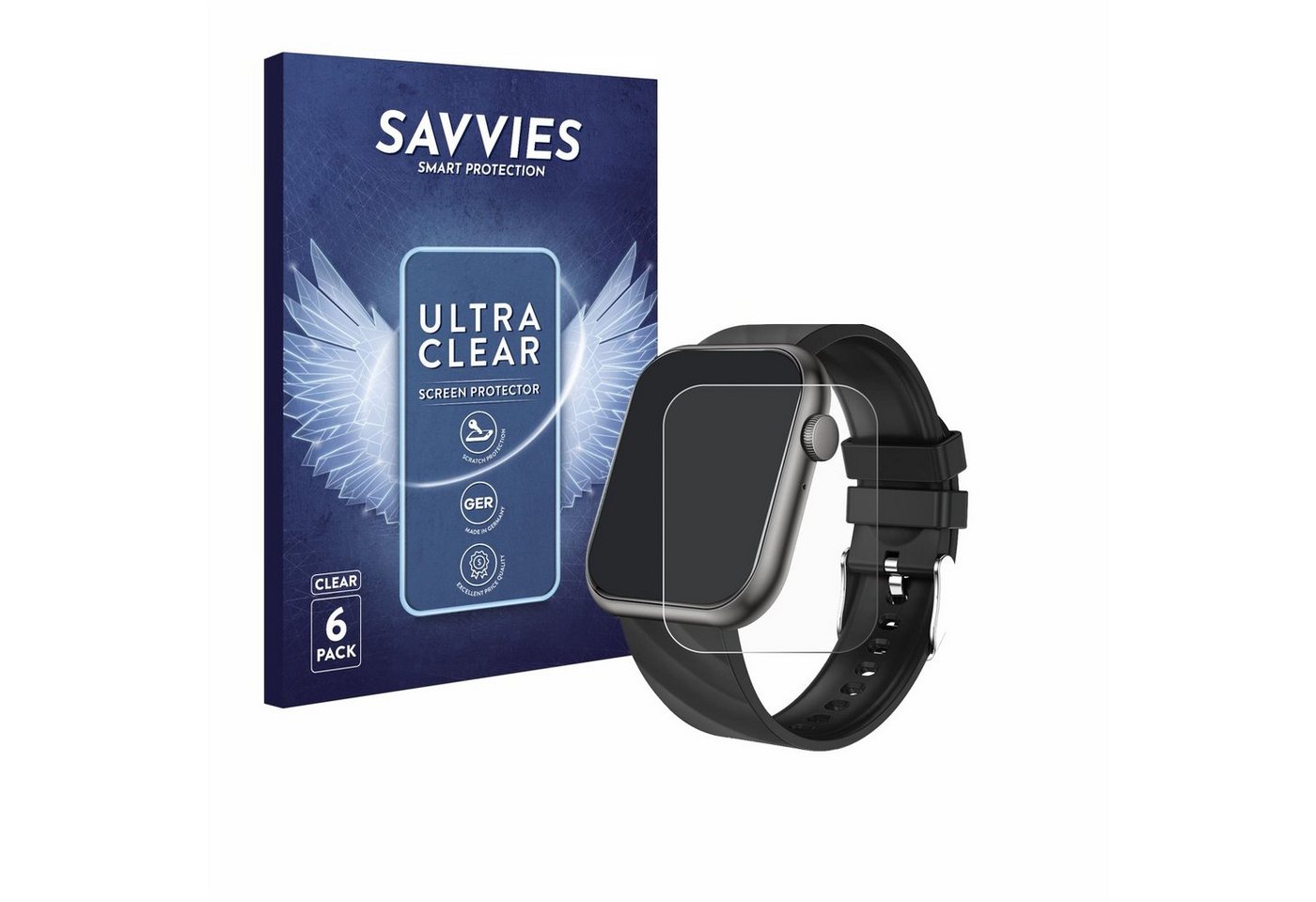 Savvies Displayschutzfolie Schutzfolie für walkbee Smartwatch 1.96", 6 Stück, Displayschutz Schutz Folie Klar Transparent