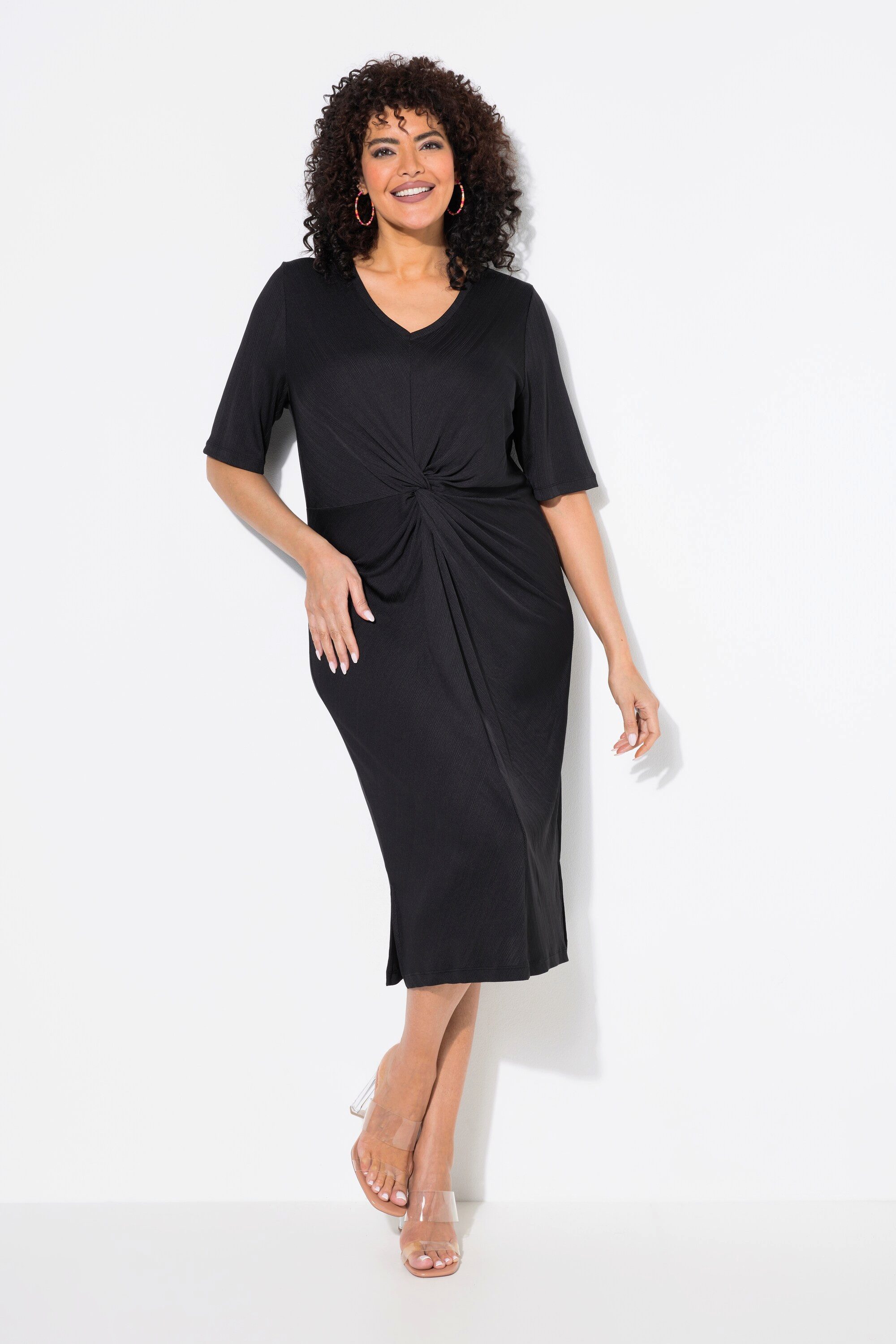 Ulla Popken Jerseykleid Jerseykleid drapiert V-Ausschnitt günstig online kaufen