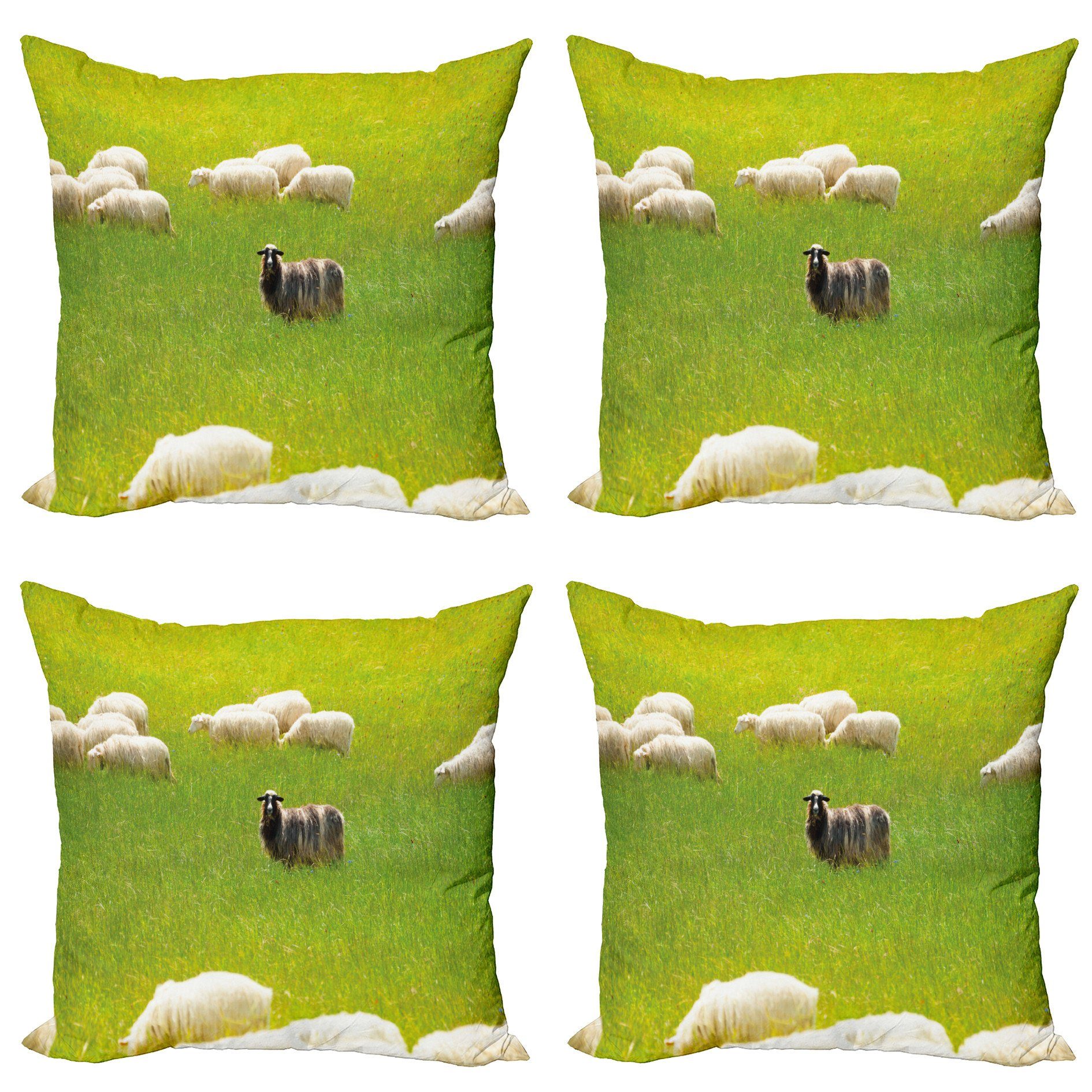 Kissenbezüge Modern Accent Doppelseitiger Digitaldruck, Abakuhaus (4 Stück), Natur Schwarze Schafe Weiße Ziegen
