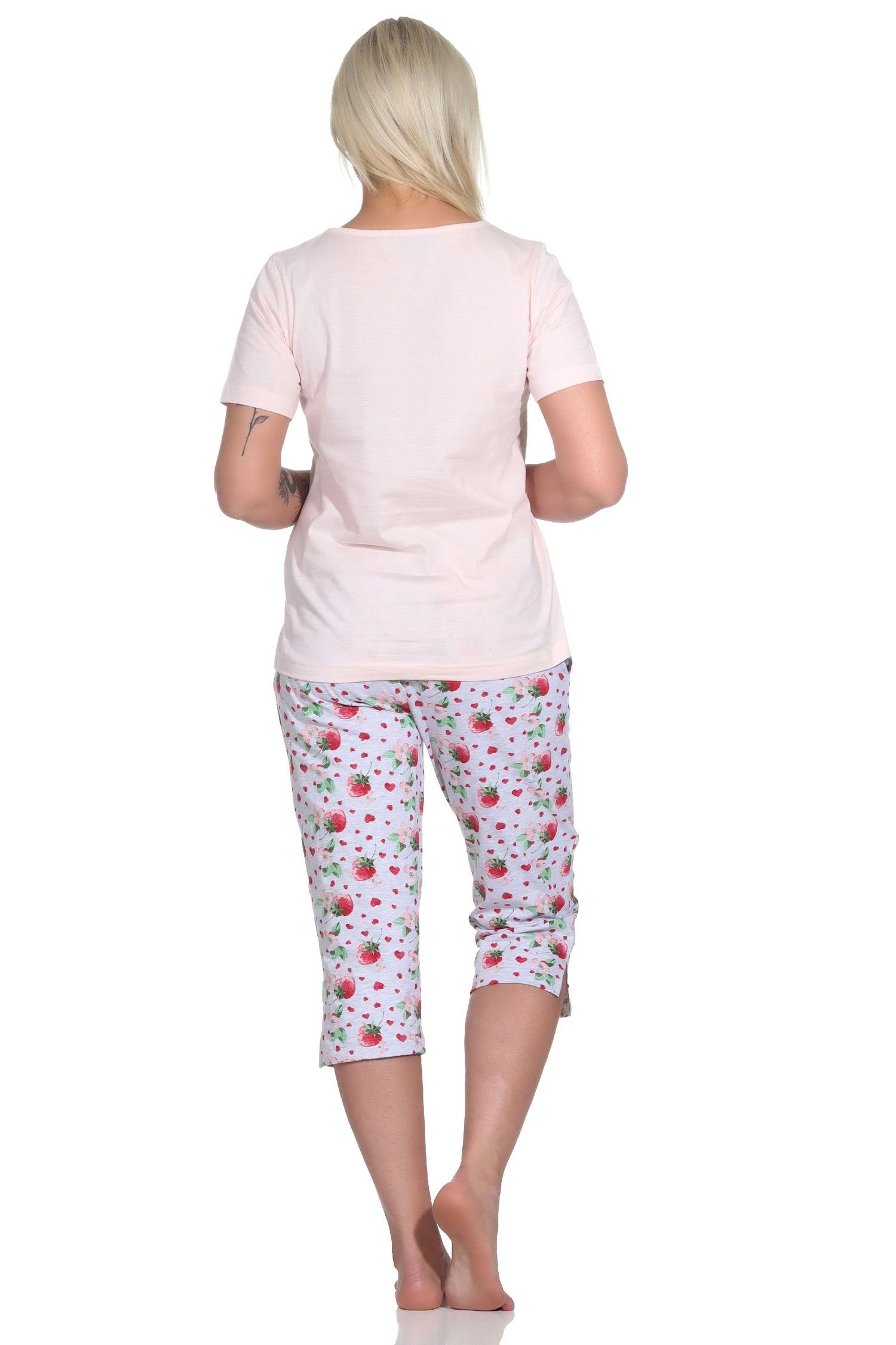 Erdbeeren Motiv Capri Normann Schlafanzug als rosa Damen Süsser kurzarm mit Pyjama