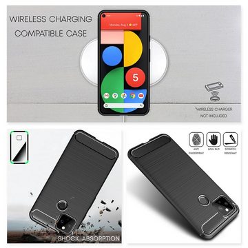 Nalia Smartphone-Hülle Google Pixel 5, Carbon Style Silikon Hülle / Matt Schwarz / Elegantes Business Cover