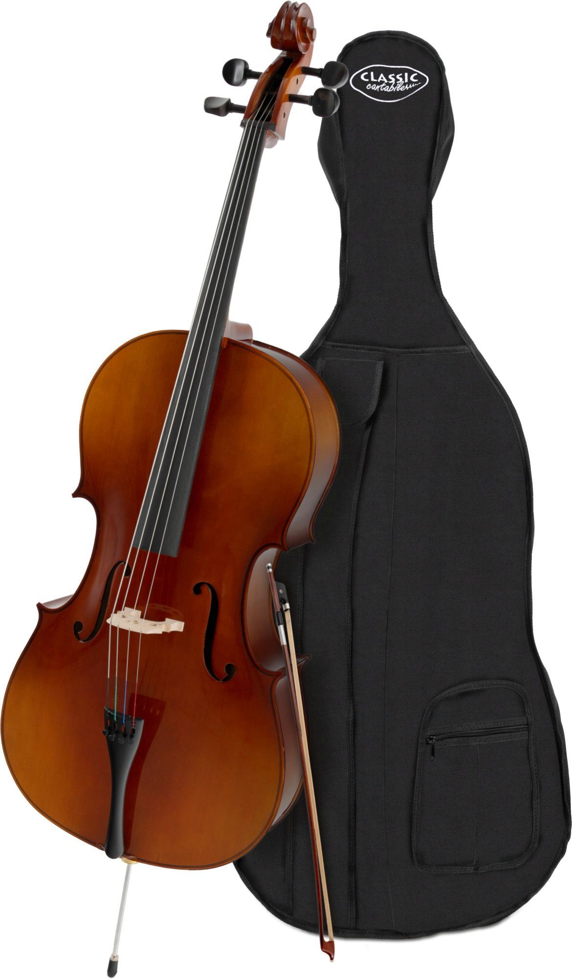 Classic Cantabile Cello Student Cello in 4/4 Größe, Komplett-Set, inkl. Tasche und Bogen, Handgefertigte Qualität