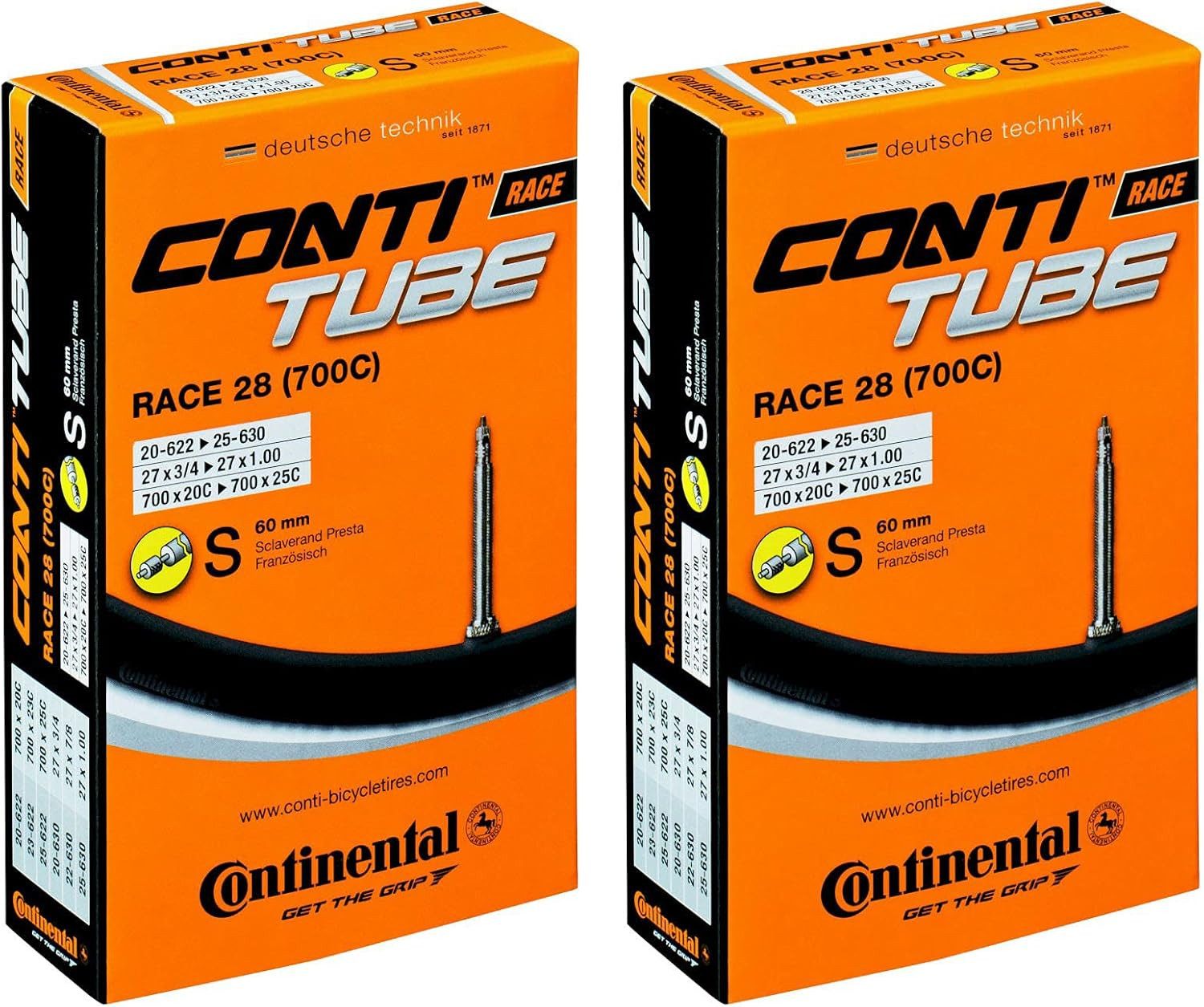 Fahrradschlauch 2x Continental Fahrradschlauch Race 28" SV 60 mm 18/25-622/630