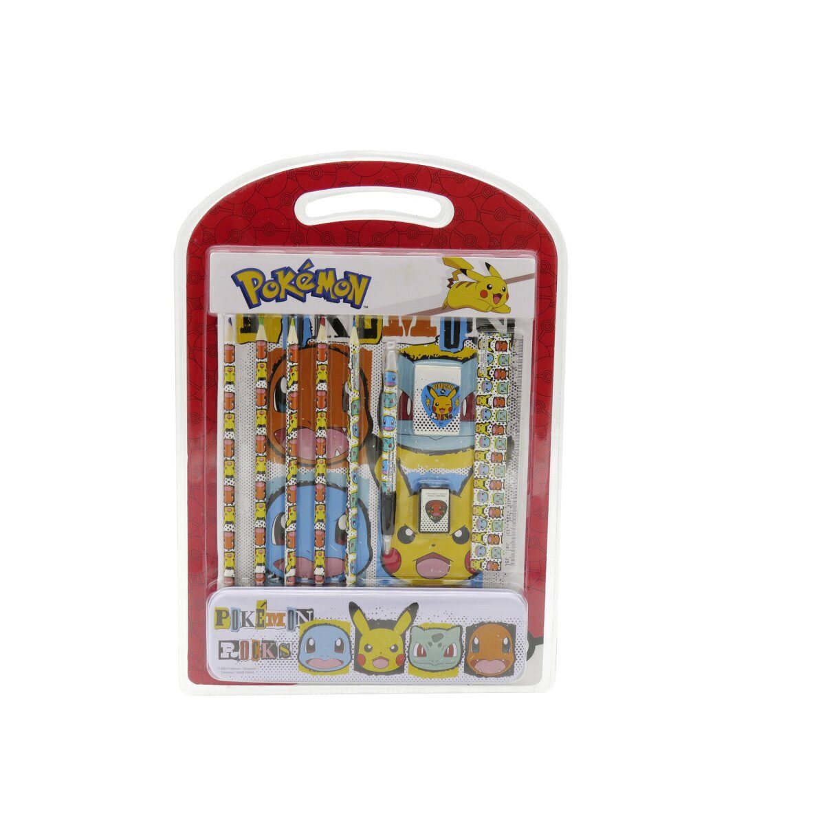 POKÉMON Federmäppchen Pokémon Schreibwarenset mit Metall Federmäppchen 60 Blatt Zeichenblock