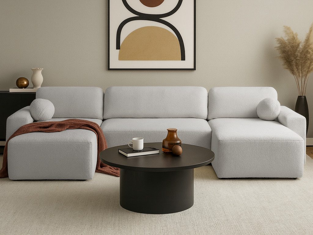 Beautysofa Ecksofa Noel U mit Schlaffunktion & Bettkasten, mit modernem Bouclé-Bezug, Breite: 375 cm
