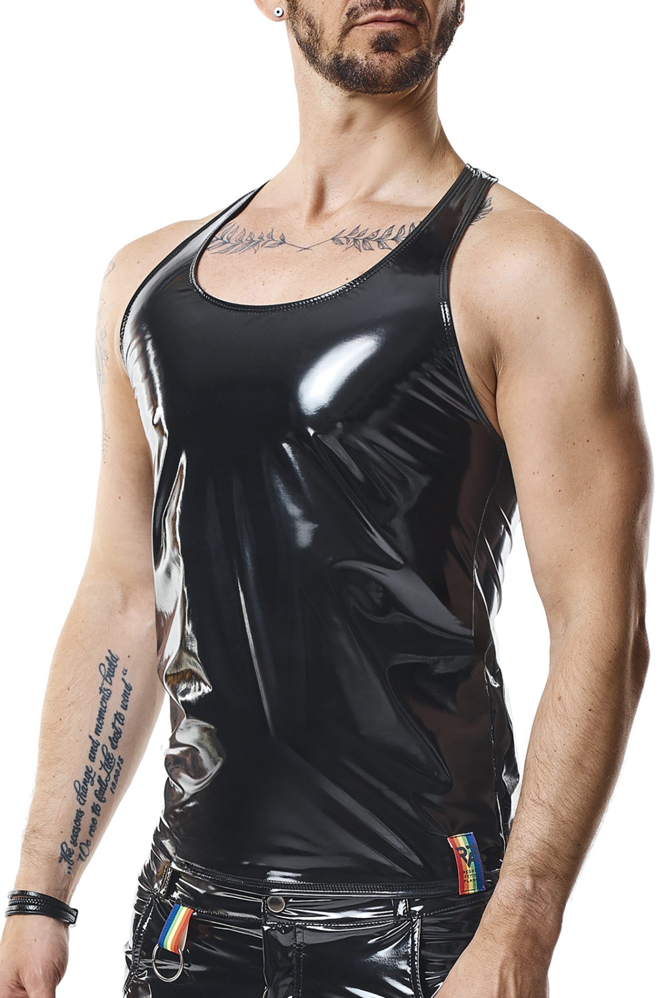 Muscleshirt Schwarzes Herren Tank Top glänzend dehnbar Stoff Herren Muscle Shirt