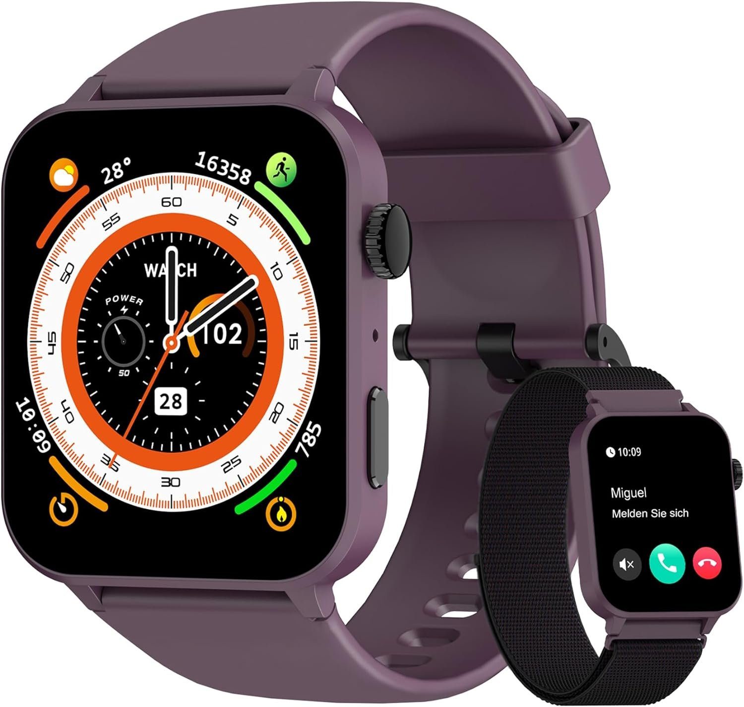 blackview Damen Herren, Fitnessuhr mit Tätigen und Annehmen Smartwatch (1.85 Zoll, Android iOS), mit von Anrufen 100+Sportmodi Schrittzähler Schlafmonitor Herzfrequenz