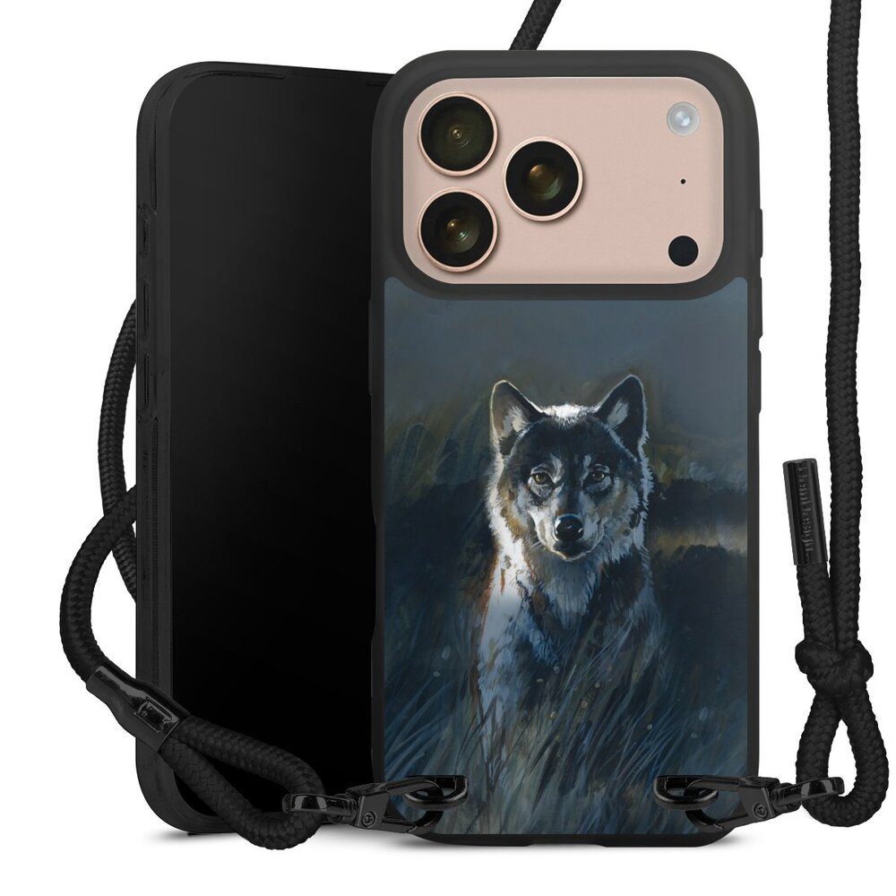 DeinDesign Handyhülle Wolf Natur Malerei Wolf 2, Apple iPhone 17 Pro Premium Handykette Hülle mit Band Cover mit Kette