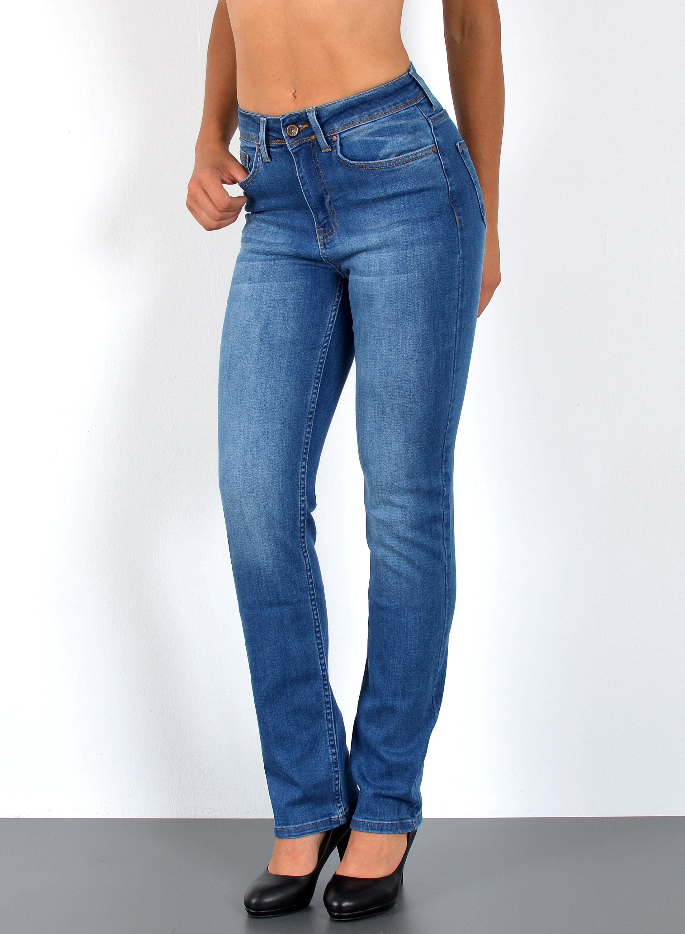 Straight-Jeans High Waist Straight Fit Jeans Damen Geradeschnitt Hose Straight