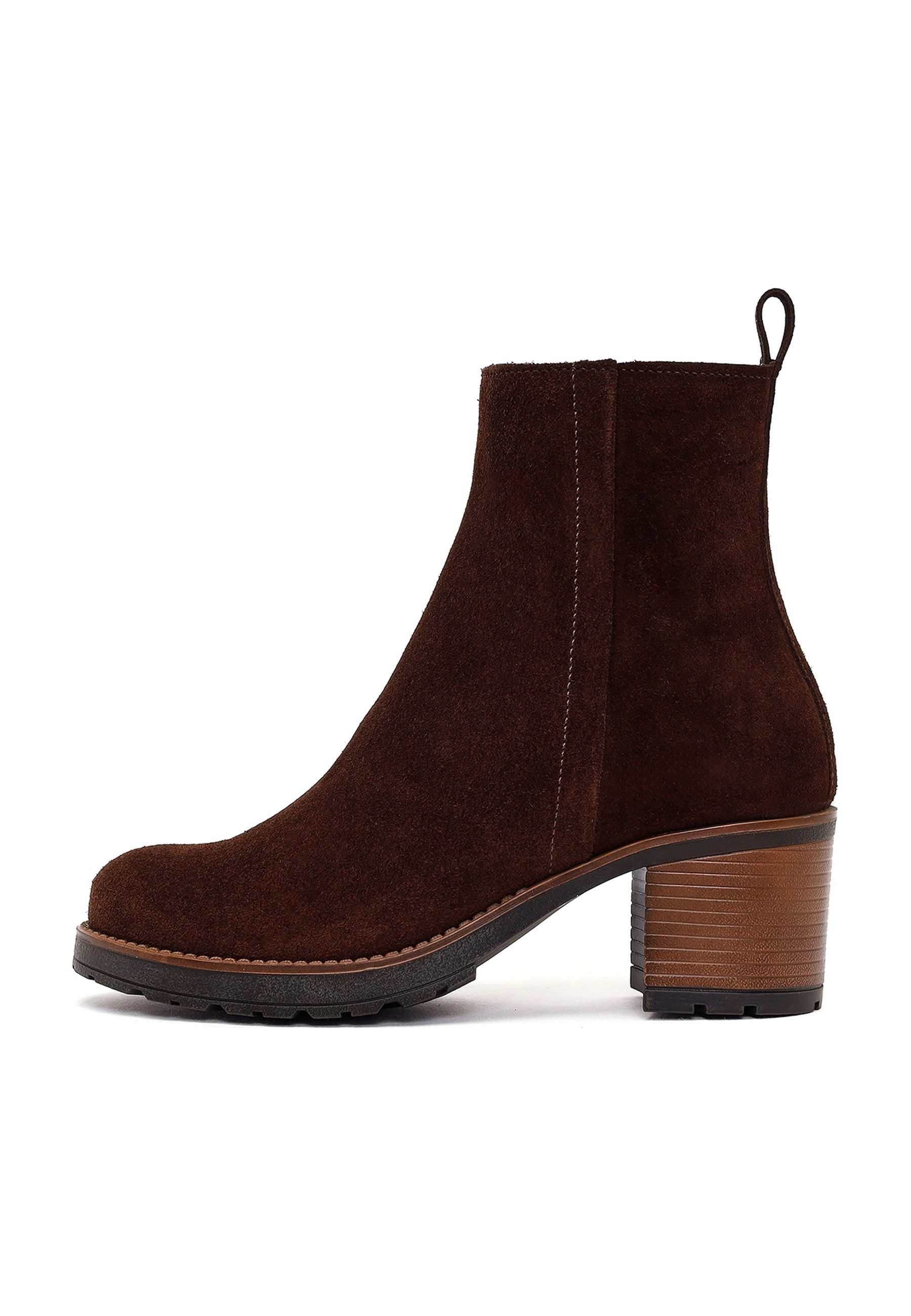 Derimod Veloursleder-Blockabsatz-Stiefelette Chelseaboots
