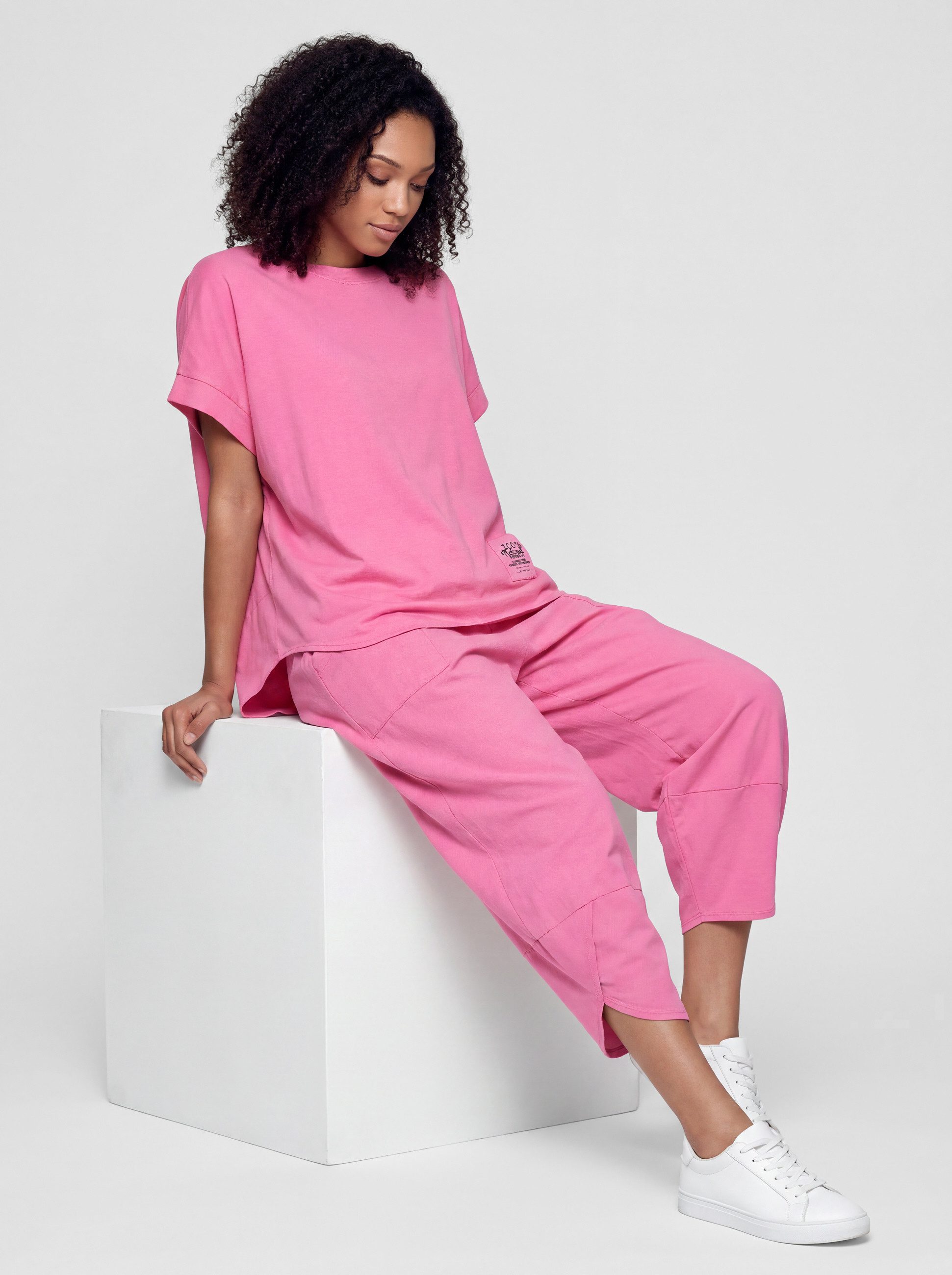 PEKIVESSA Jogginganzug Oversized Kurzarm Sweatanzug Set mit 7/8-Hose (2-tlg), Sweatshirt & Sweatpants 2-tlg. – Bild 4 von 5