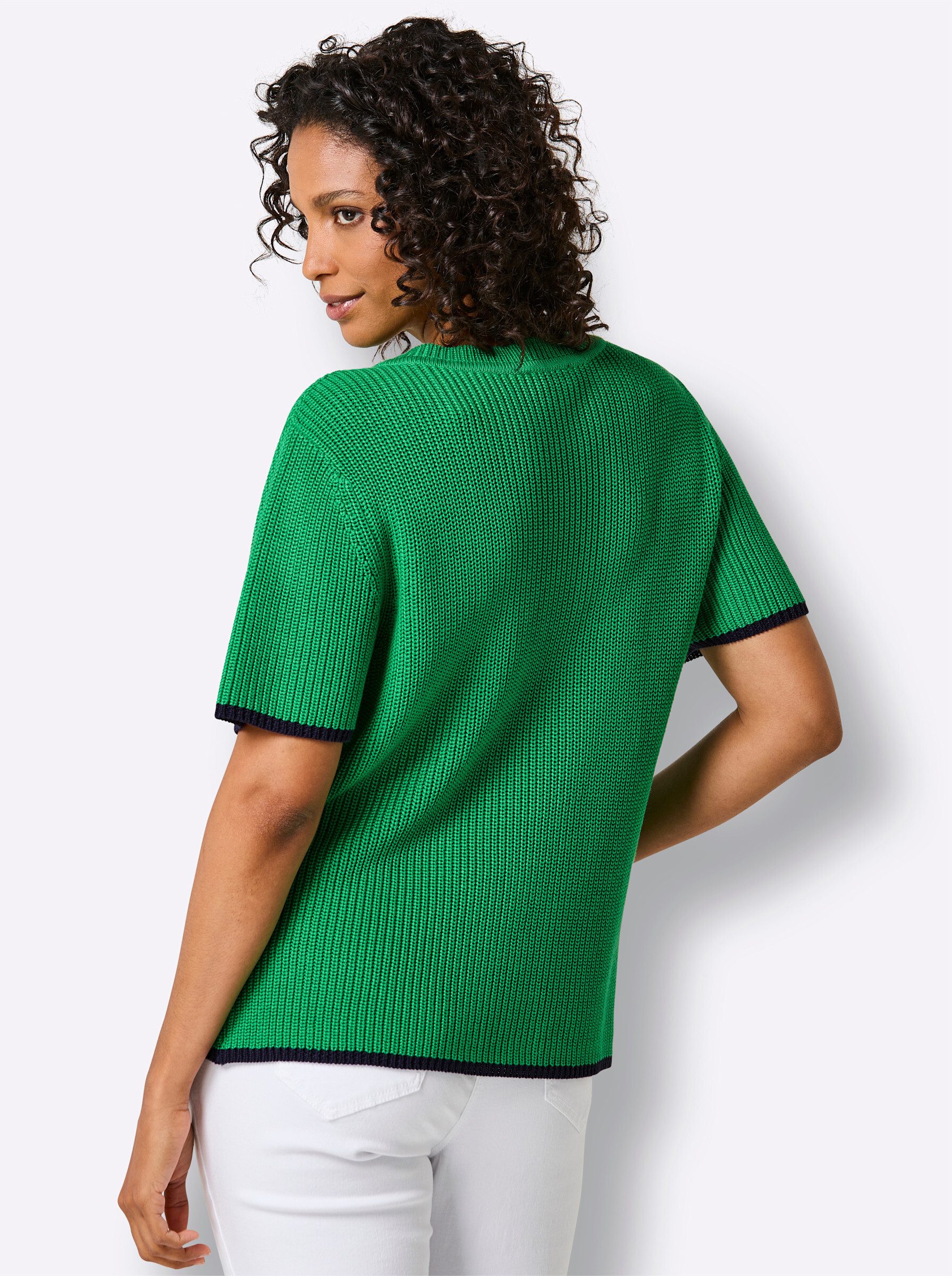 creation L T-Shirt Lyocell-Baumwoll-Pullover Kurzarm Rippoptik