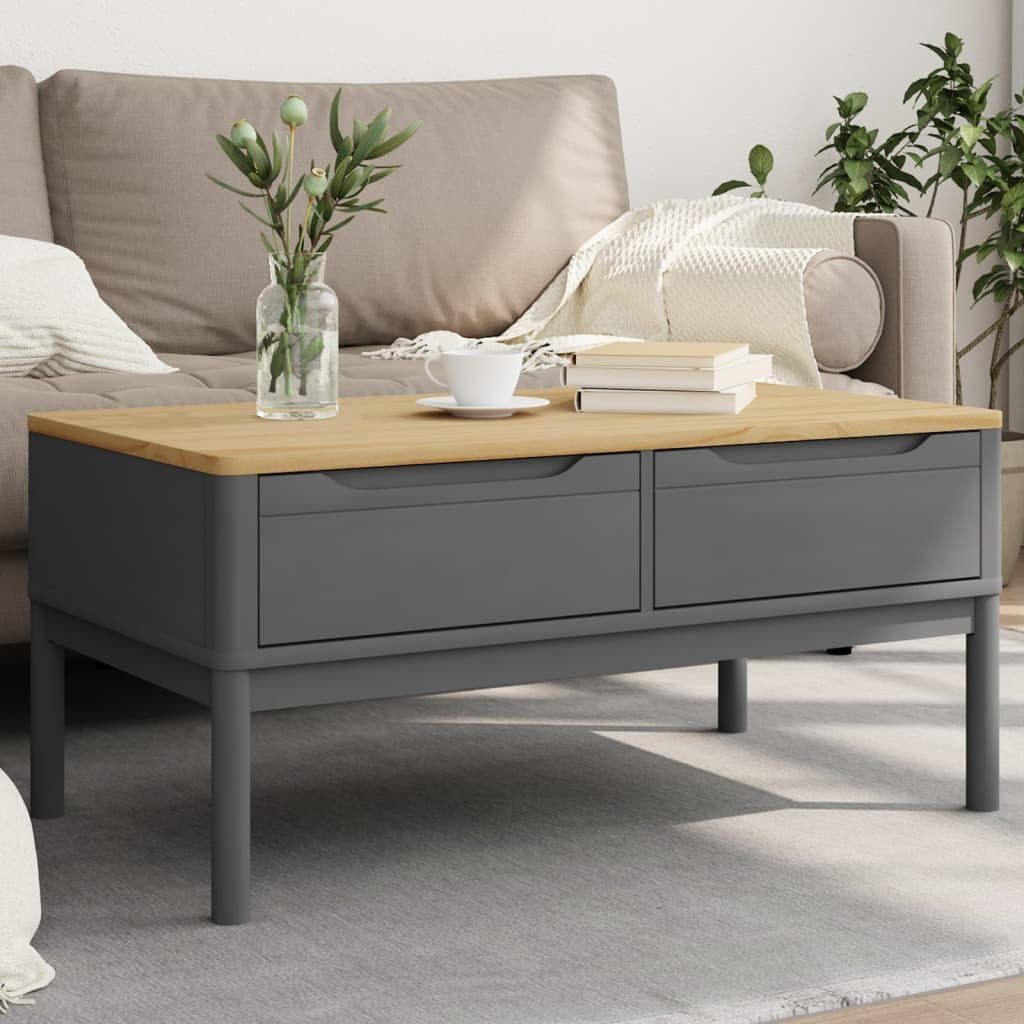 vidaXL Couchtisch Couchtisch FLORO Grau 99x55,5x45 cm Massivholz Kiefer (1-St)