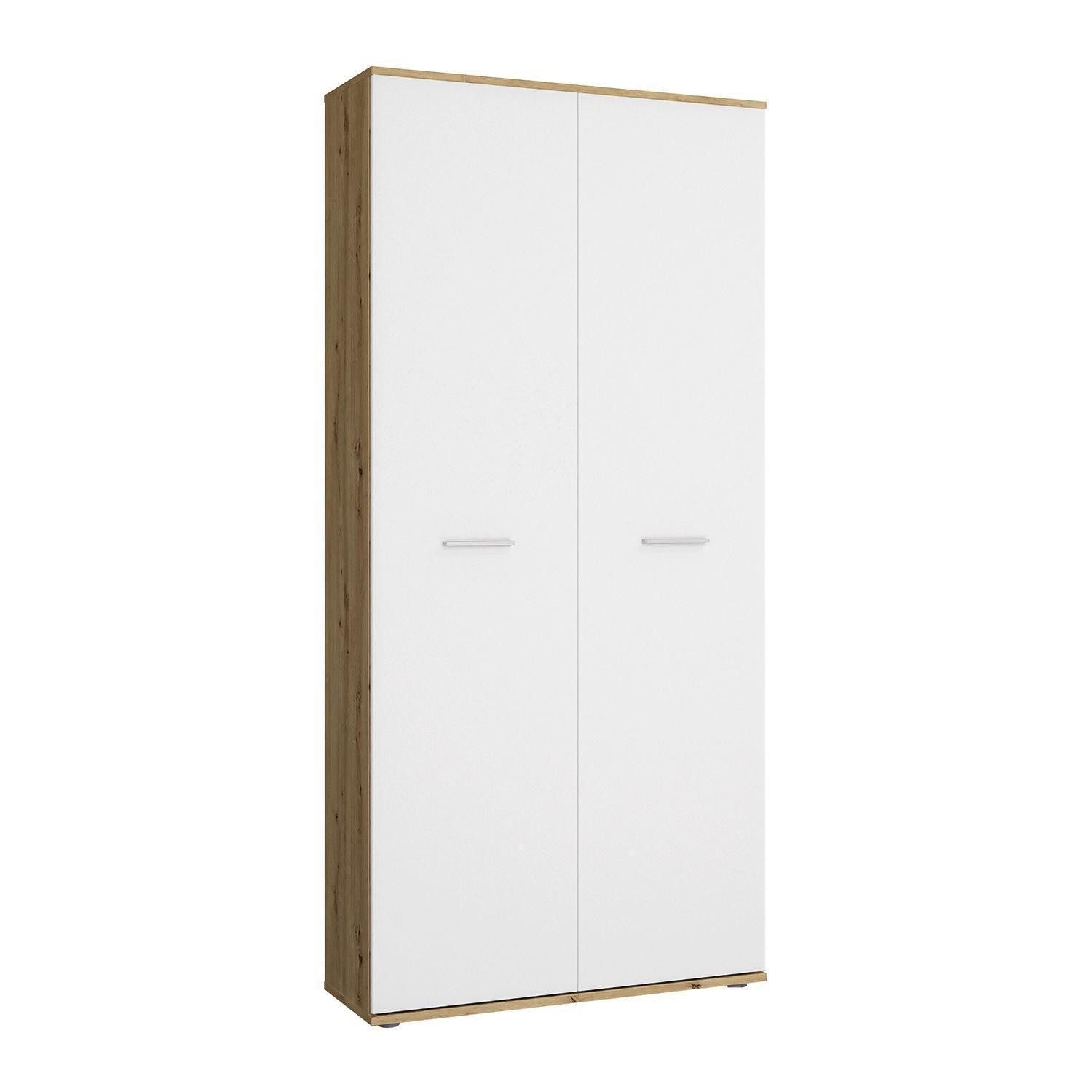 Bega Consult Garderobenschrank LEON, Artisan Eiche Dekor, Weiß matt, 2 Türen, 2 Schubladen im Inneren, B 90 x H 195 x T 38 cm