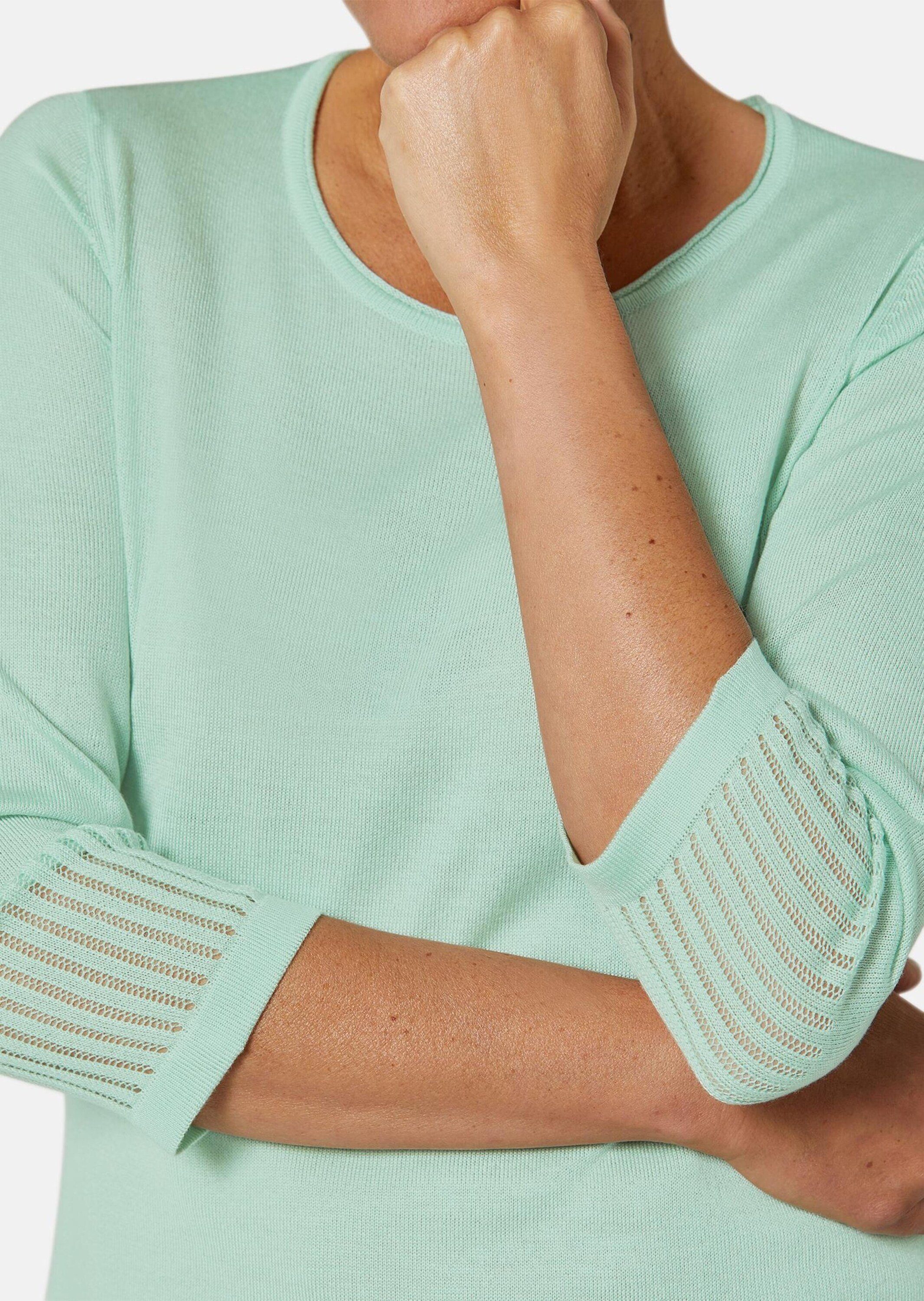 Gepflegter mit Durchbrüchen Ajour-Pullover GOLDNER Arm-Pullover 3/4 femininen mintgrün