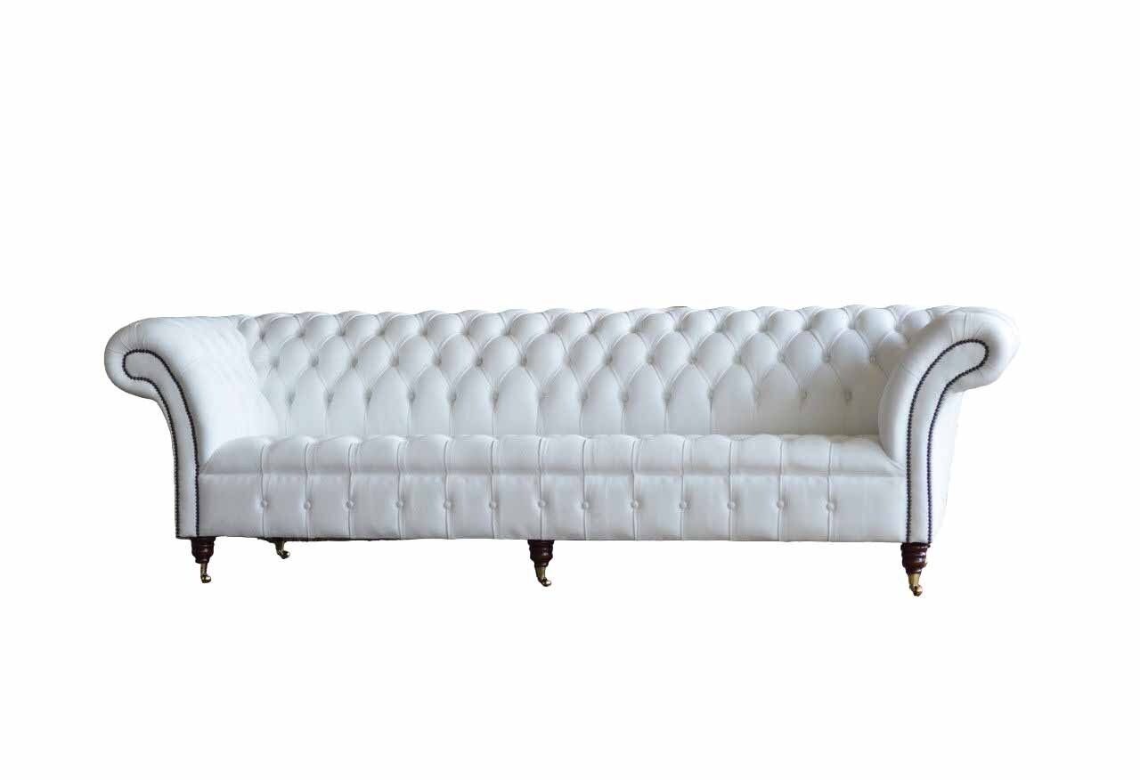 JVmoebel Sofa Chesterfield Sofas Design Luxus Weiß Textil Sofa 4 Sitzer Stoff, Made In Europe