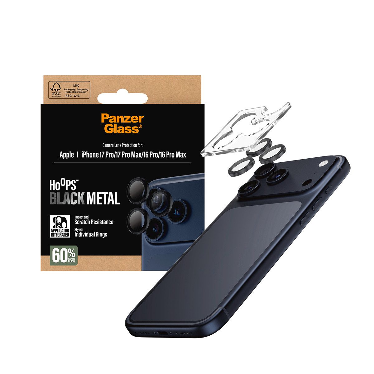 CARE by PanzerGlass Kameraschutzglas Hoops Camera Lens Protector für Apple iPhone 16 Pro/Pro Max, Apple iPhone 17 Pro/Pro Max, Kameraschutz,Linsenschutz,Objekti – Bild 4 von 5