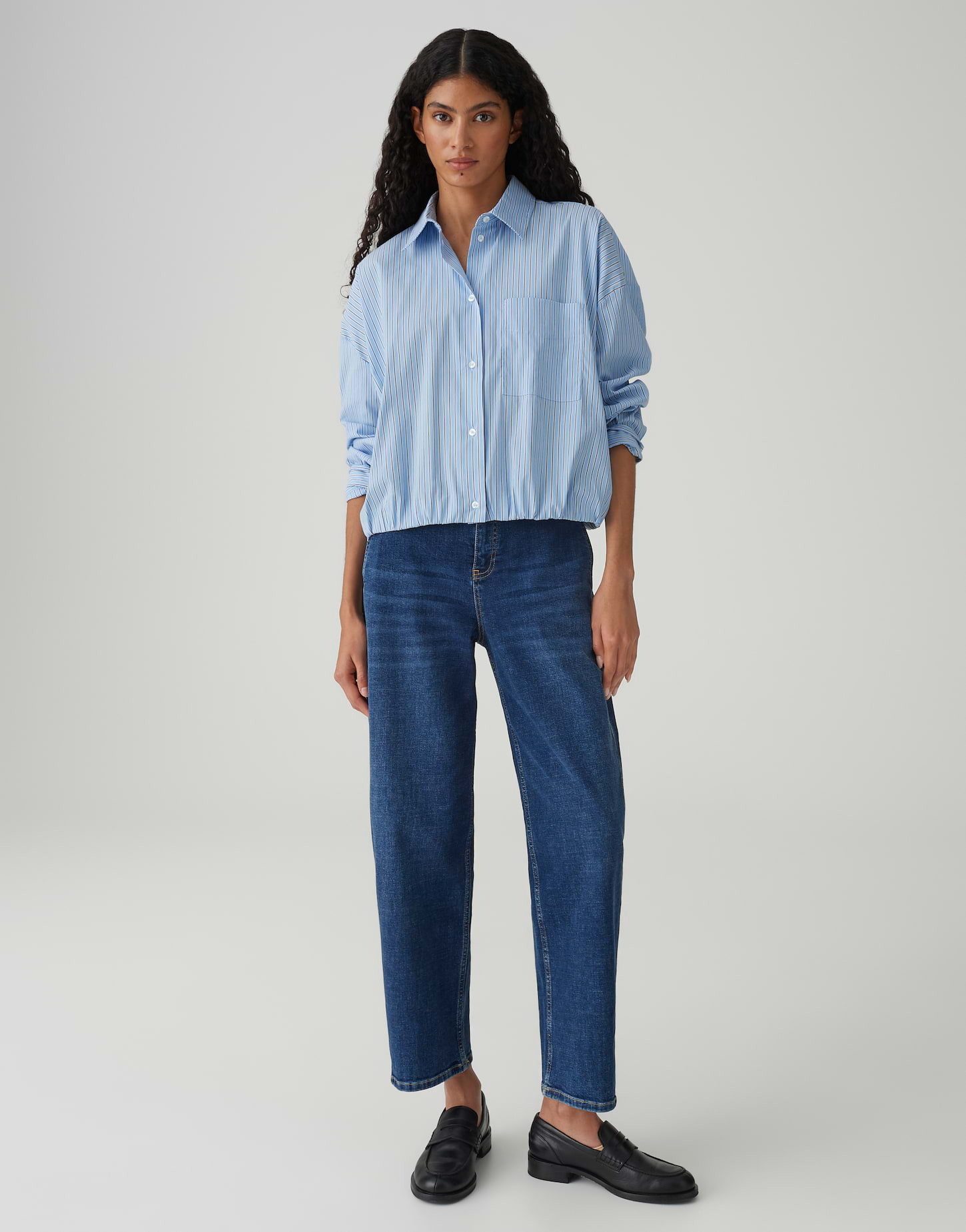 OPUS Langarmbluse FRESA aus BCI Cotton Mix Lockere Passform, ovaler Schnitt, überschnittene Schulter