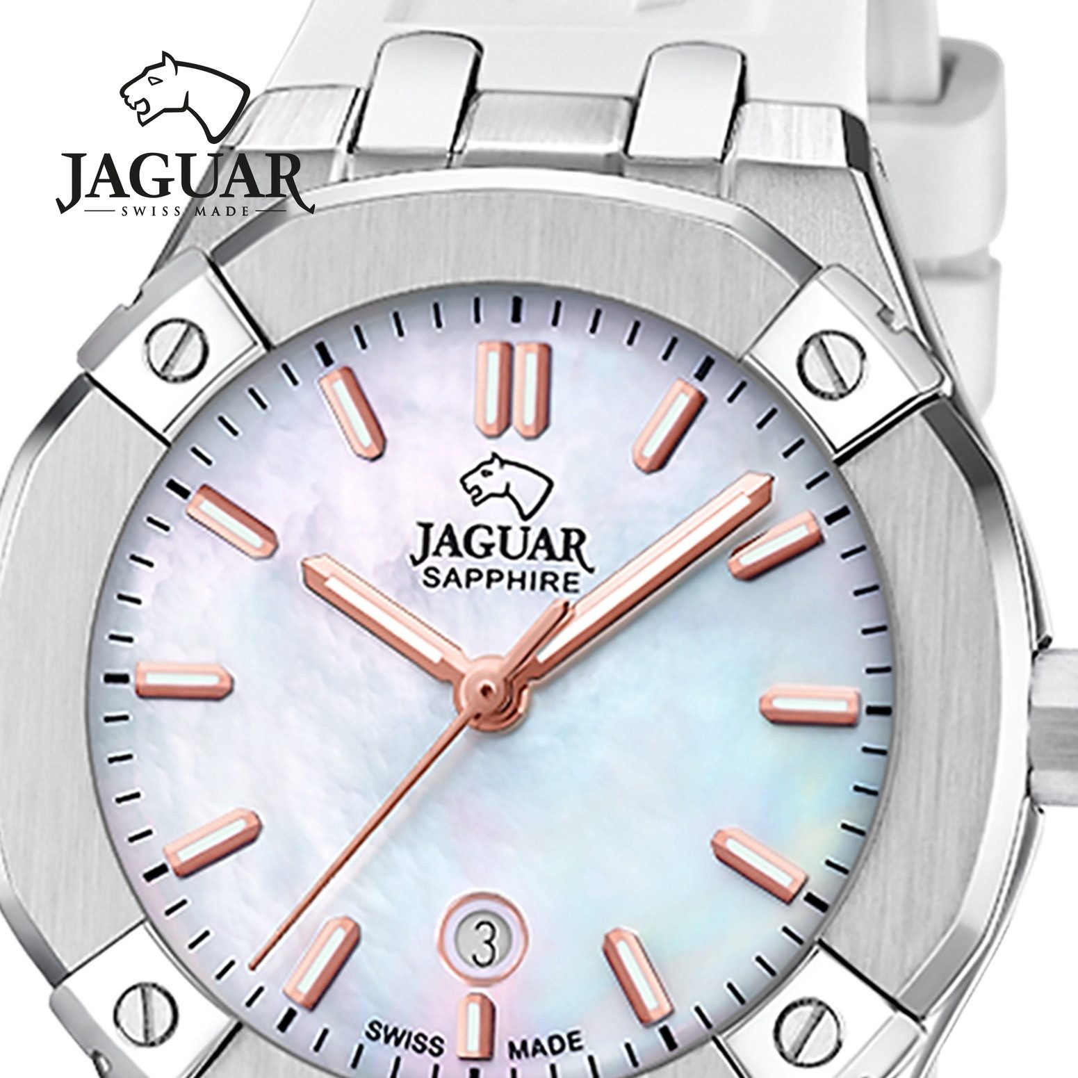 JAGUAR Quarzuhr Jaguar Damenuhr Silikon weiß Jaguar, (Analoguhr), Damen Armbanduhr rund, Silikonarmband weiß