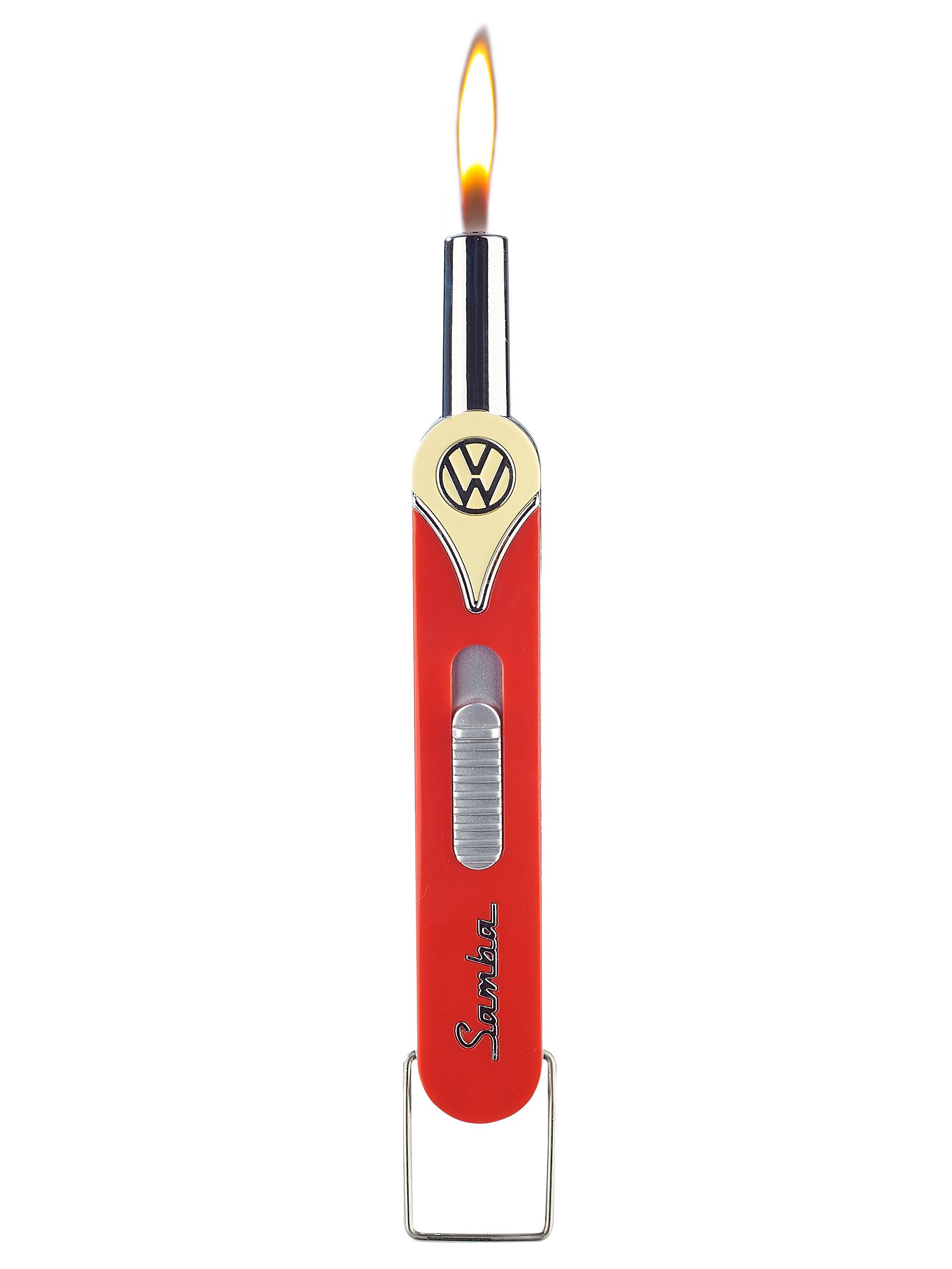 VW Collection by BRISA Stabanzünder Volkswagen nachfüllbares Gasfeuerzeug mit VW-Logo (Samba Beschriftung), Nachfüllbar