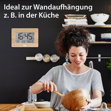 ADE Funktischuhr Digitale Tischuhr und Wanduhr mit großem Display Funkuhr aus Bambus mit Temperaturanzeige, digitaler Wecker, Kalender