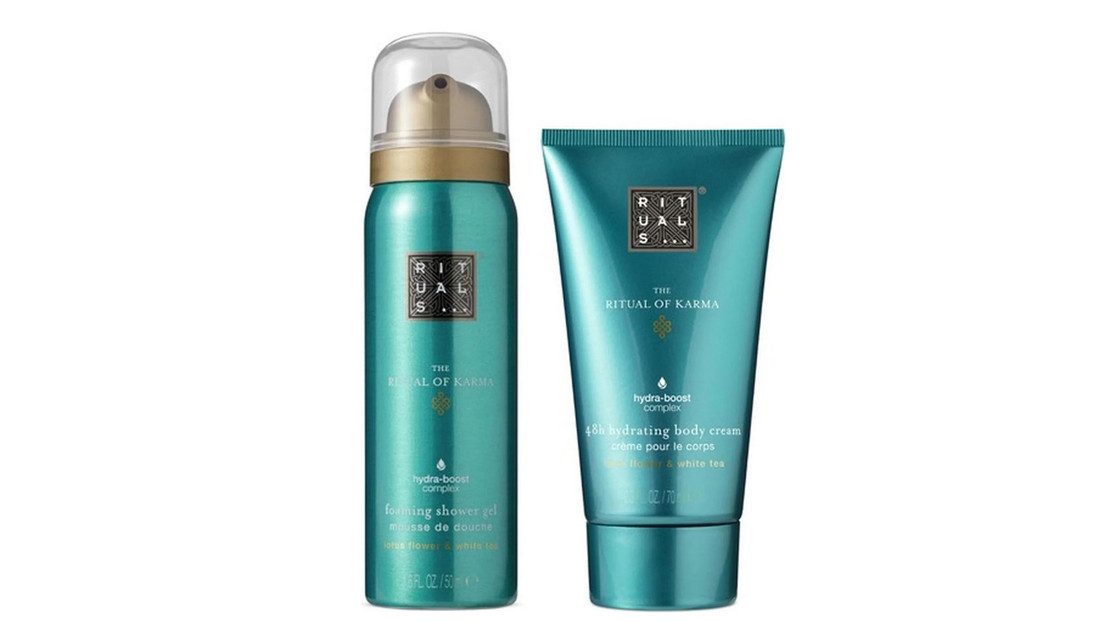 Rituals Pflege-Geschenkset The Ritual of Karma Mini Body Care Set – Duschschaum & Körpercreme, Duschschaum & Körpercreme mit weißem Tee & Lotus-Duft