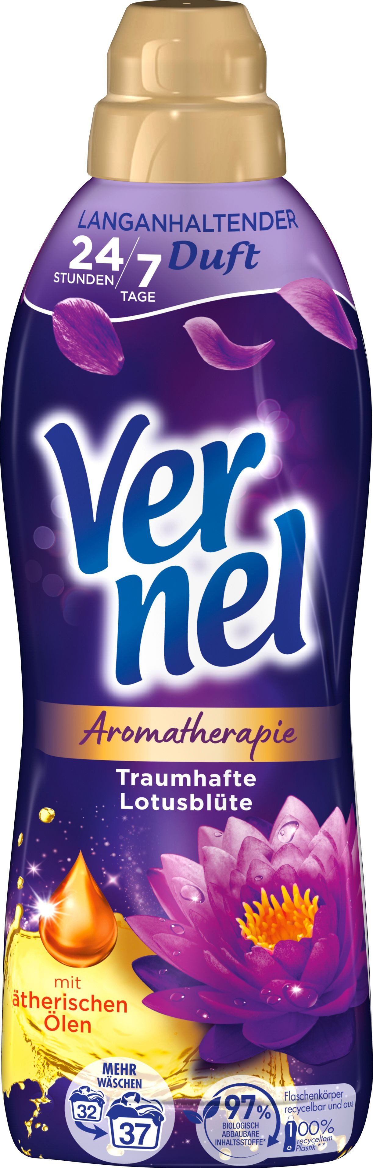 Vernel VERNEL Aromatherapie Weichspüler 37WL Lotusblüte 814ml Weichspüler (1-St. mit ätherischen Ölen)
